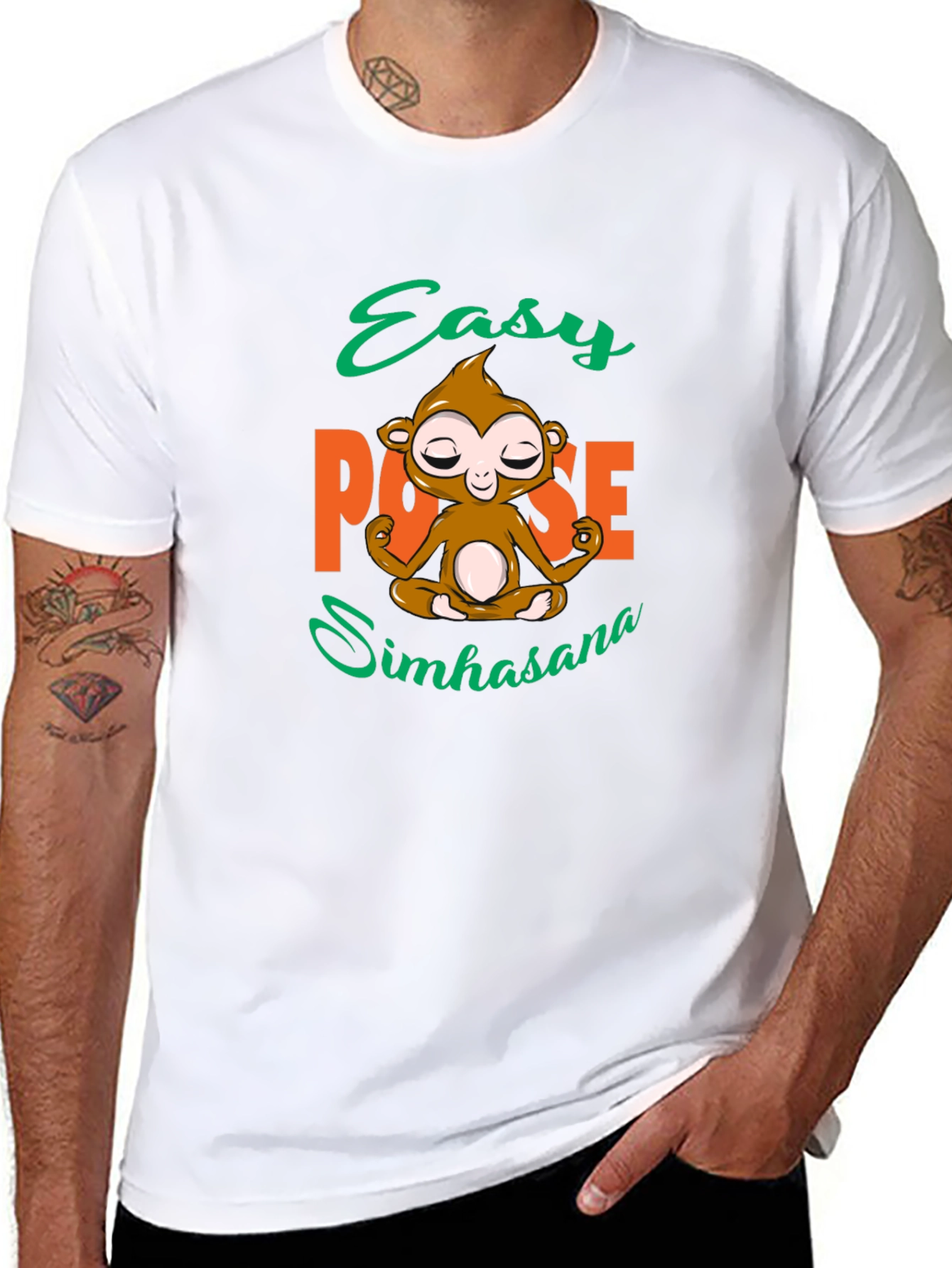 Yoga Monkey Easy Pose Simhasana Black T-Shirt