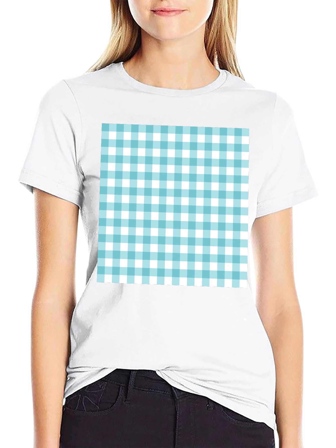 Gingham Pattern Black T-Shirt