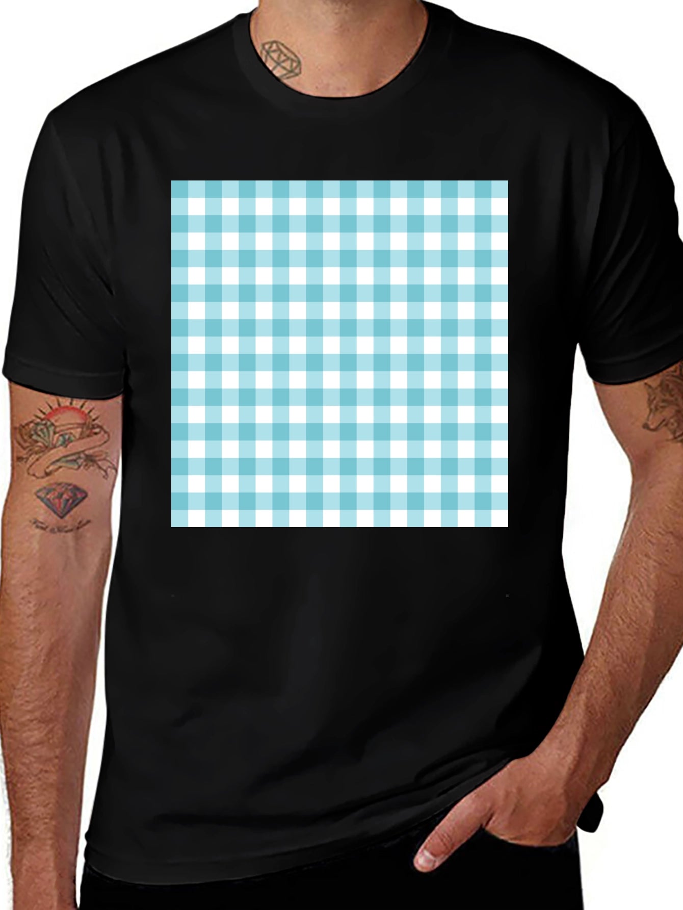 Gingham Pattern Black T-Shirt