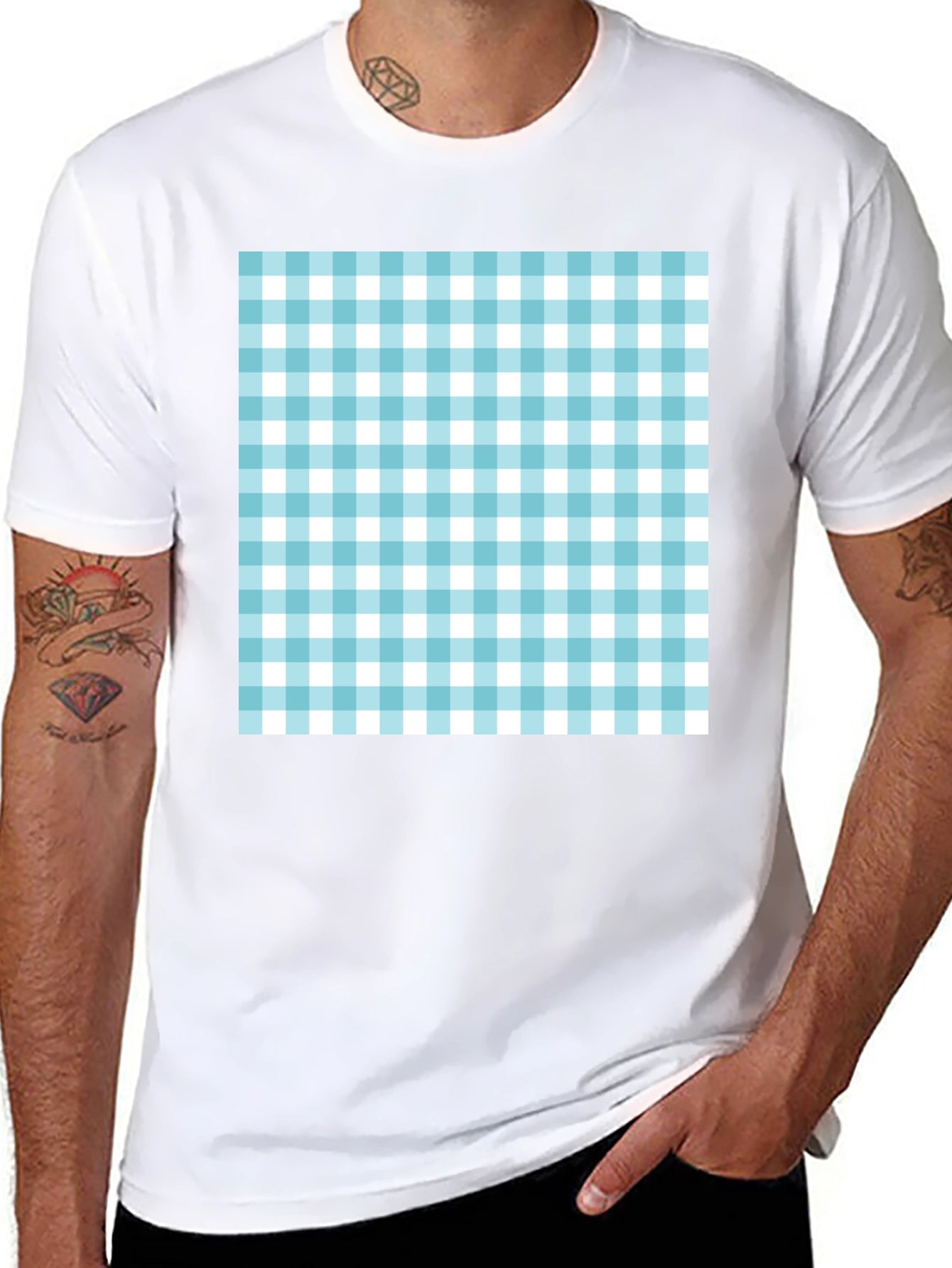 Gingham Pattern Black T-Shirt