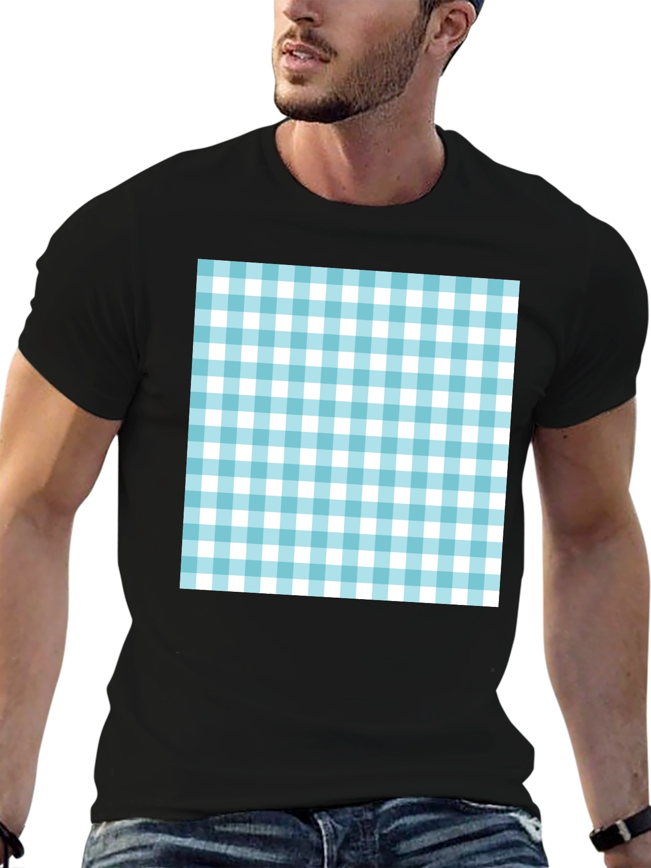 Gingham Pattern Black T-Shirt