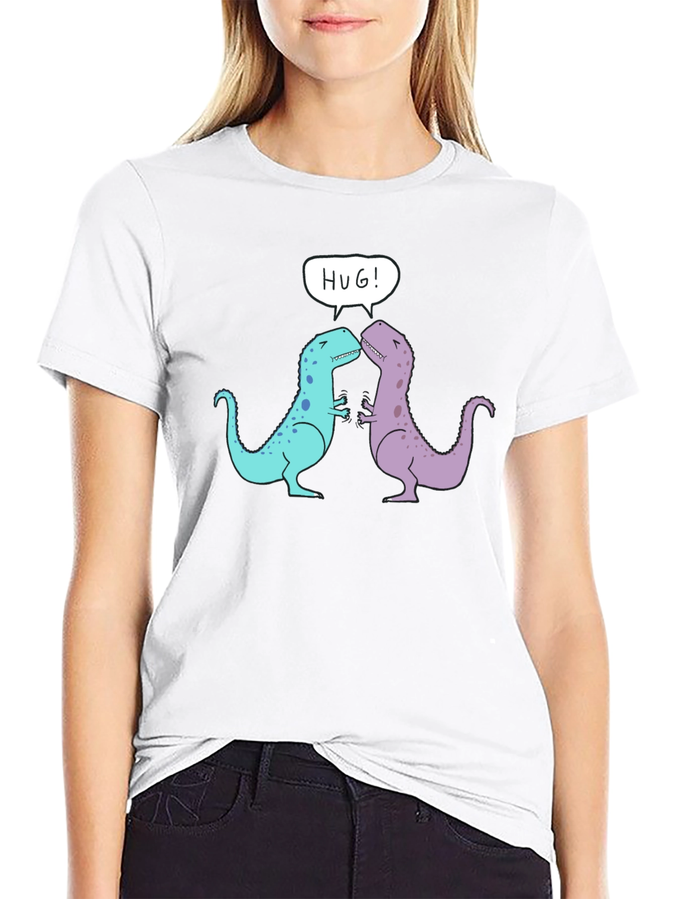 Dino Hug T-Shirt - Cute Cartoon Dinosaur Graphic Tee
