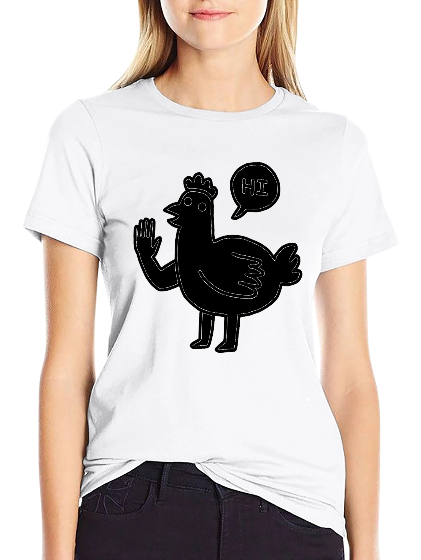 Funny Chicken Hi Graphic Black T-Shirt