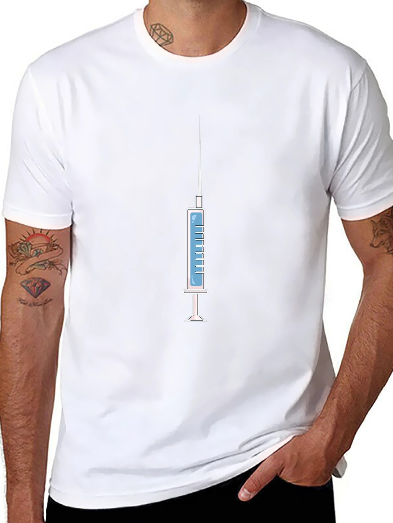 Syringe Graphic Tee - Novelty Design Black Cotton Shirt