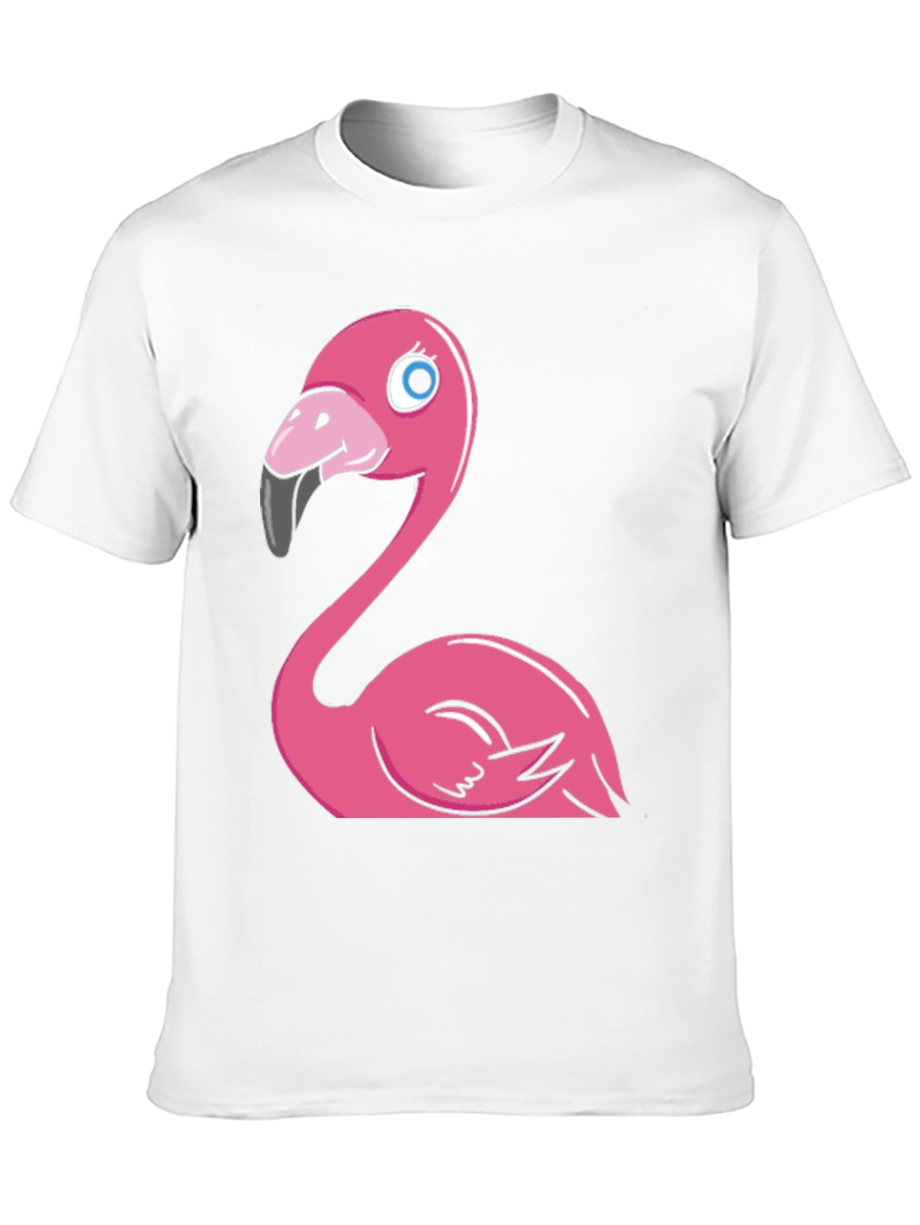 Cartoon Flamingo Graphic Tee - Black Cotton Blend