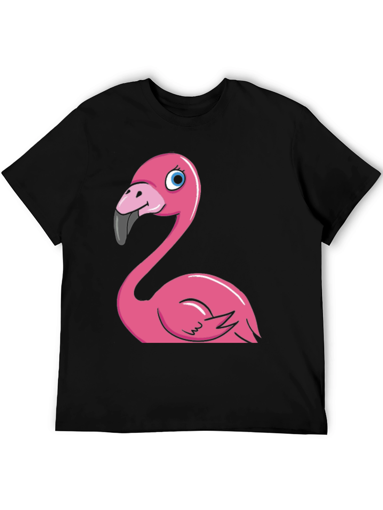 Cartoon Flamingo Graphic Tee - Black Cotton Blend