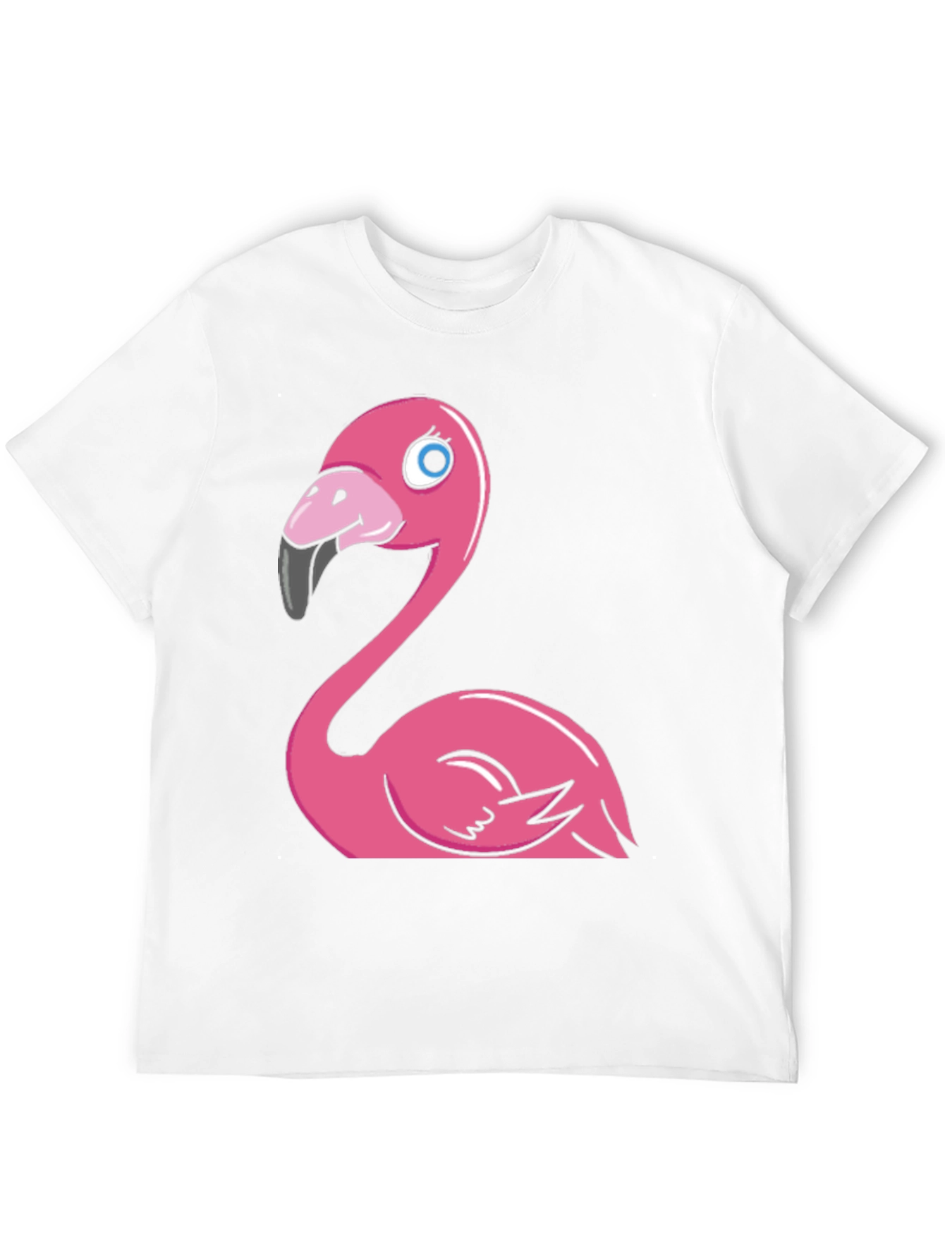 Cartoon Flamingo Graphic Tee - Black Cotton Blend