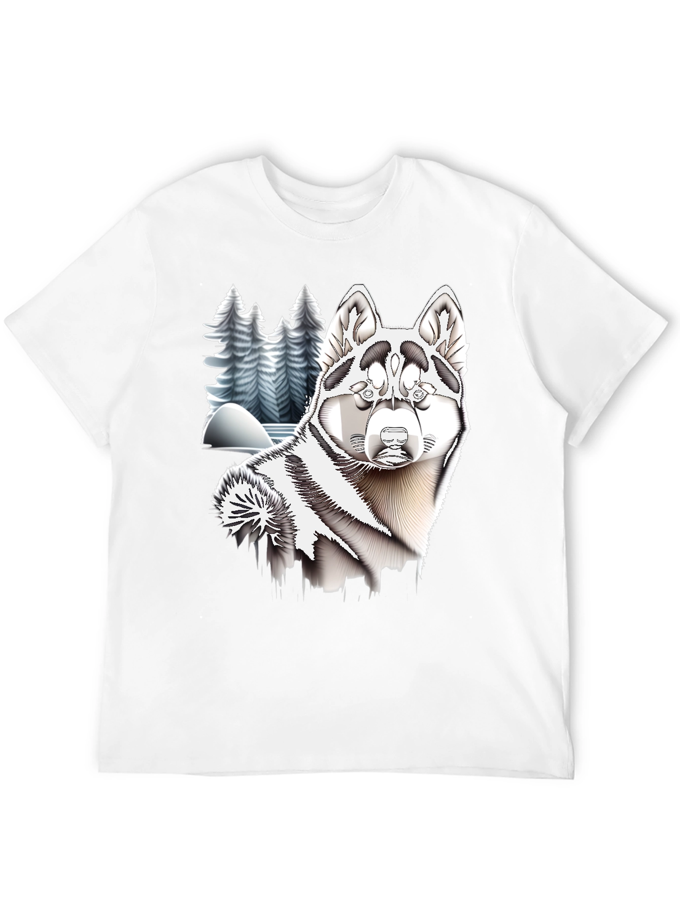 Husky Winter Scene Black T-Shirt