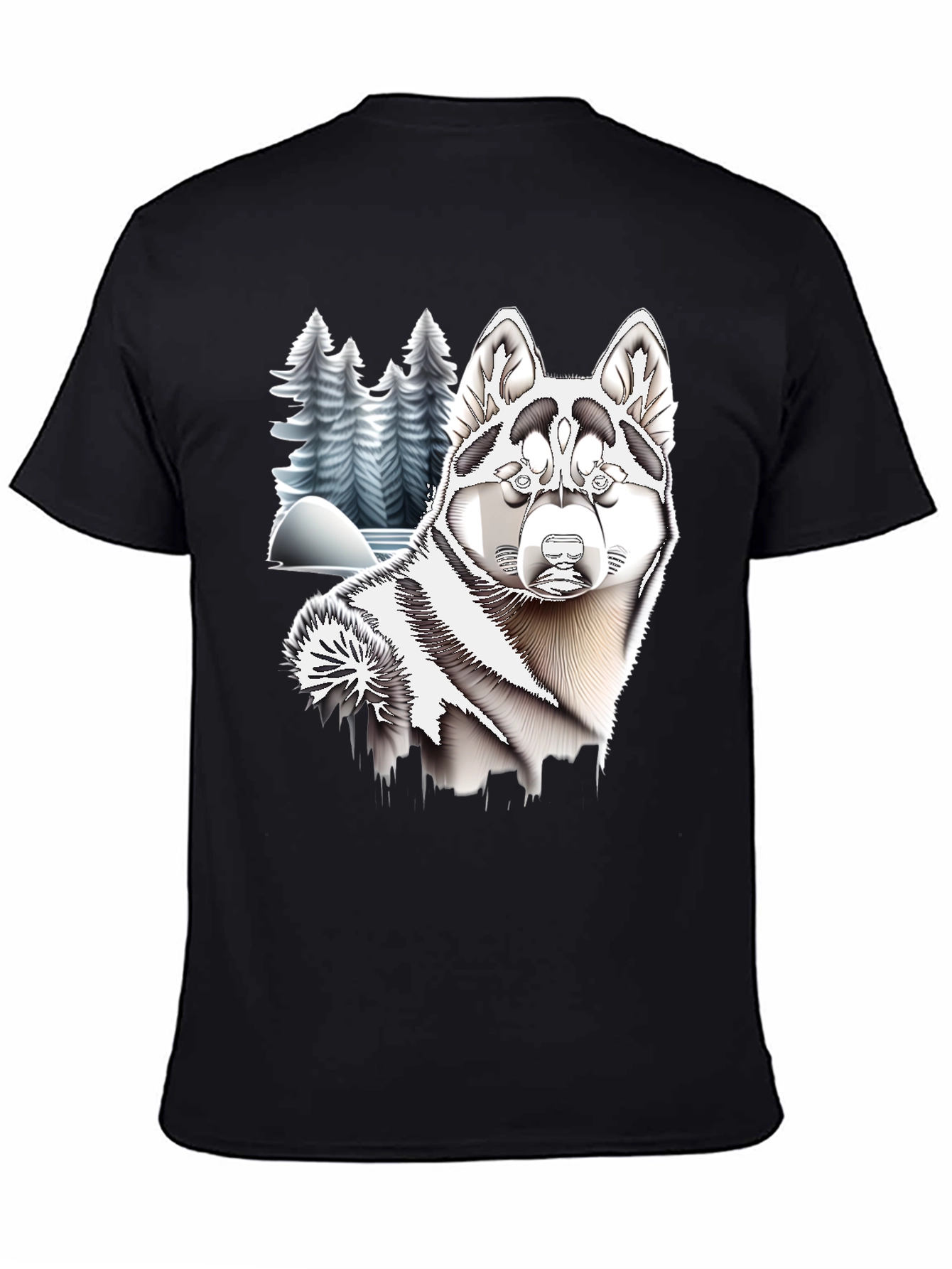 Husky Winter Scene Black T-Shirt
