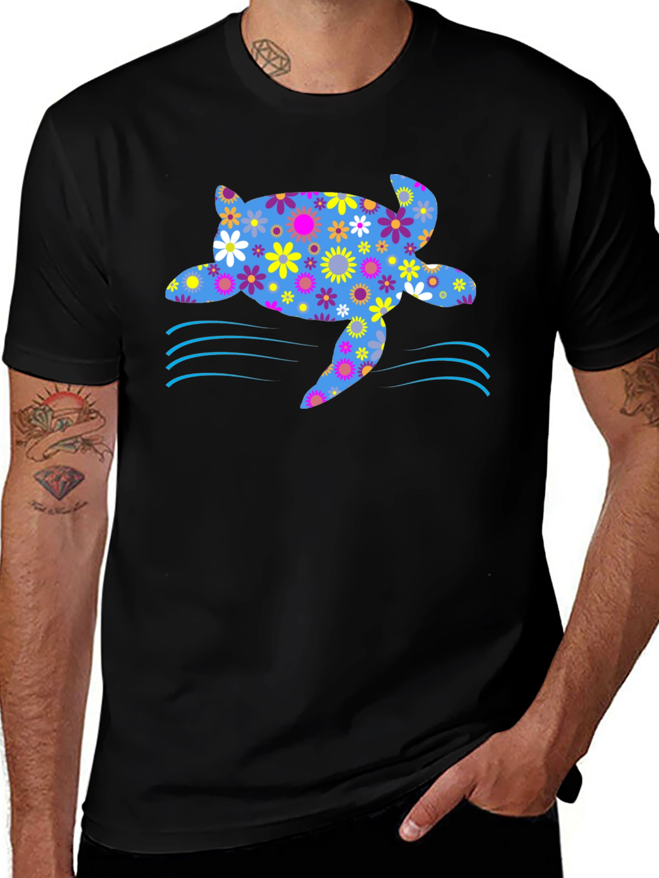 Floral Sea Turtle Graphic T-Shirt