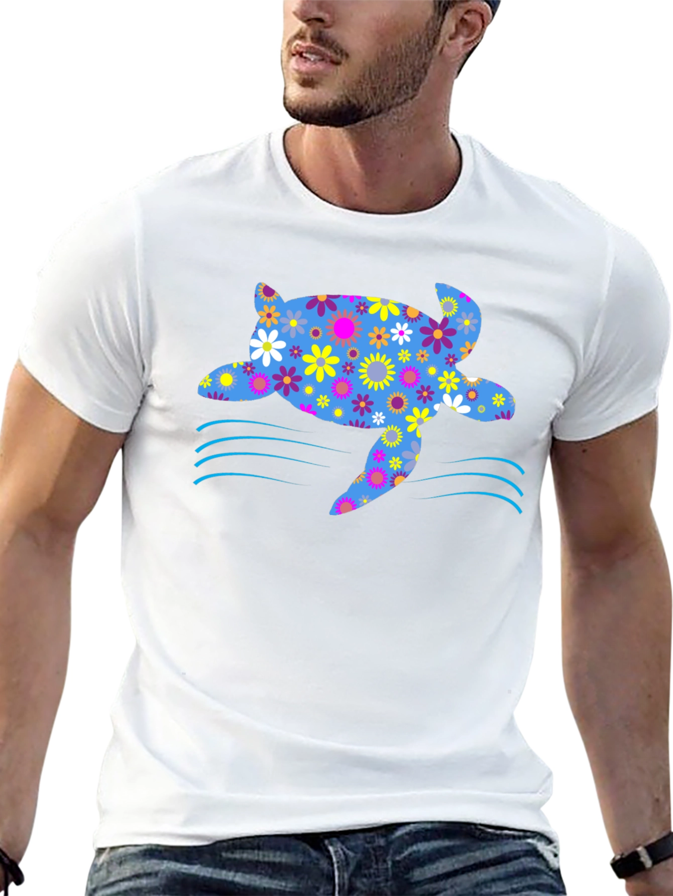 Floral Sea Turtle Graphic T-Shirt