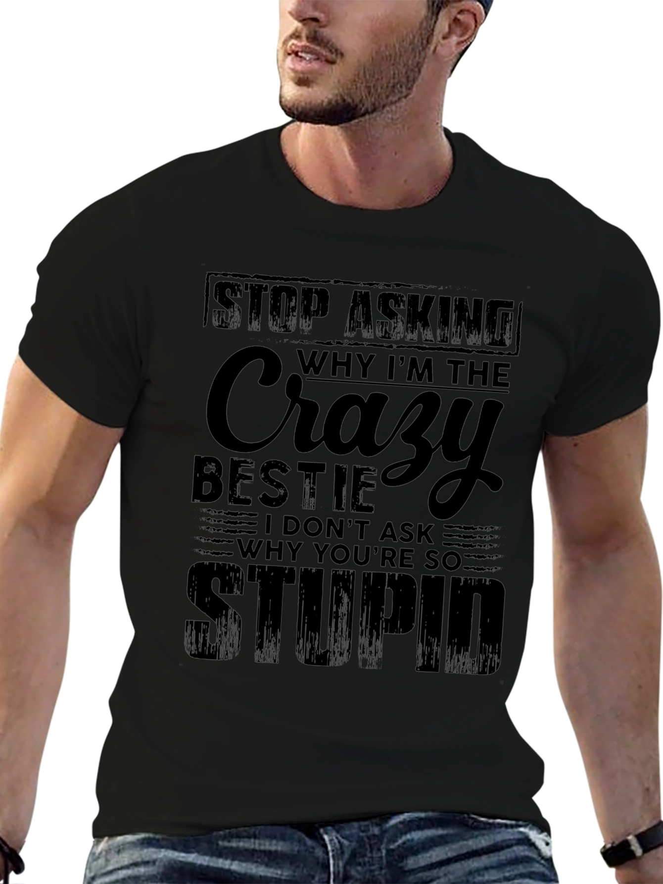 Crazy Bestie Black Graphic T-Shirt