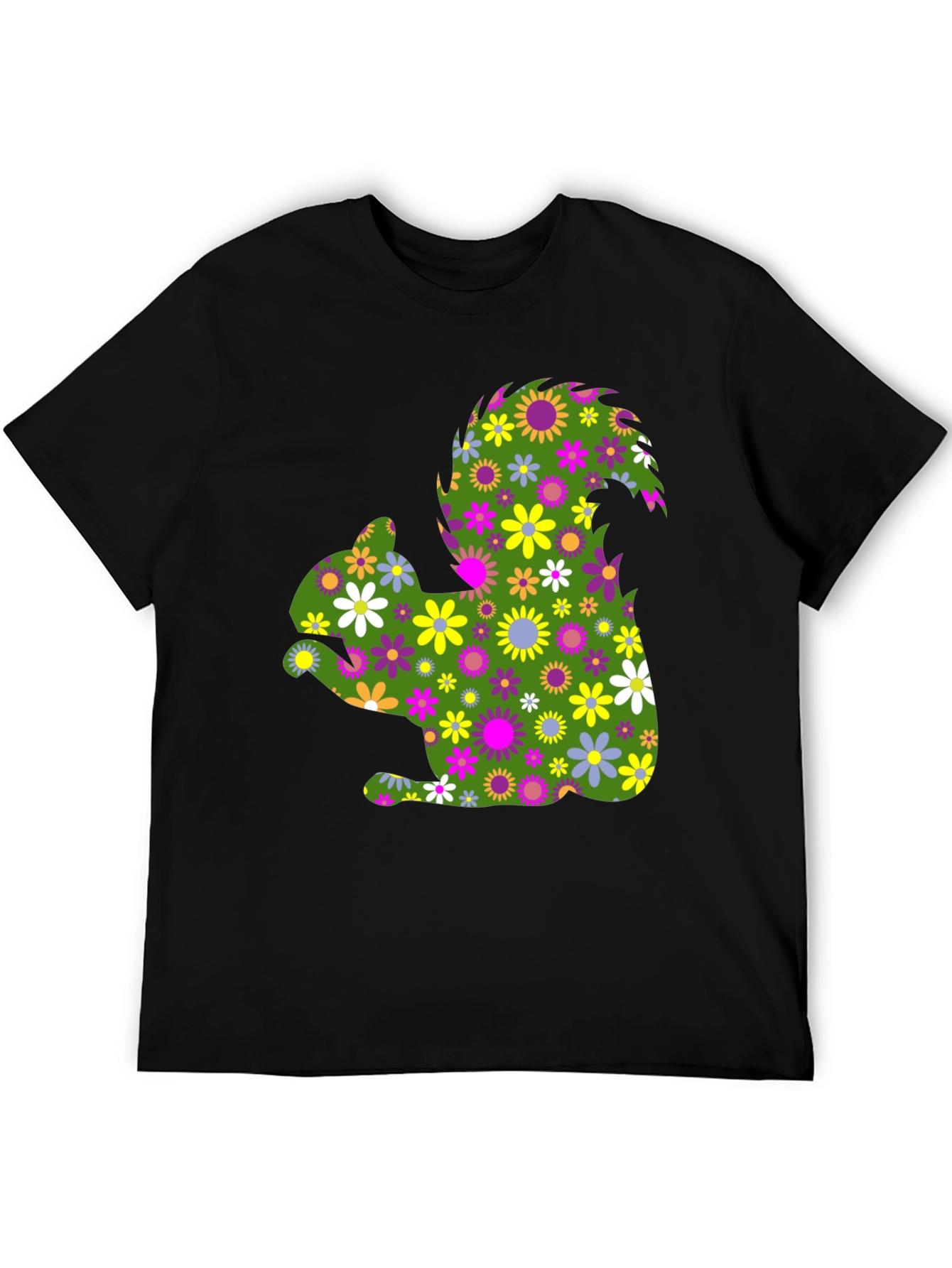 Floral Squirrel Graphic T-Shirt - Mens Black Tee