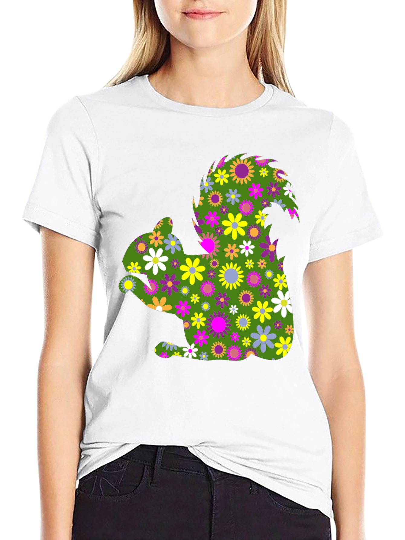 Floral Squirrel Graphic T-Shirt - Mens Black Tee