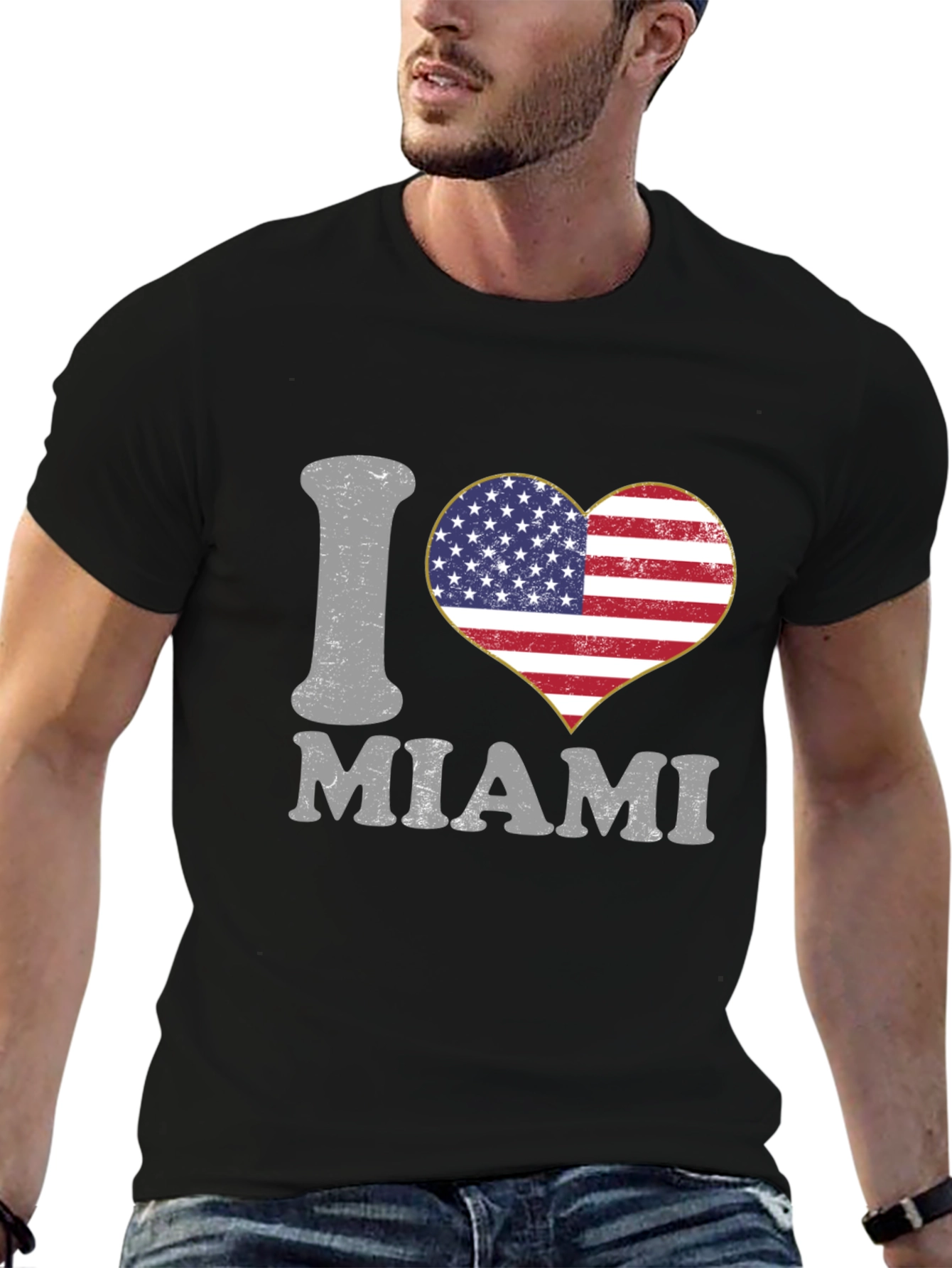 I Love Miami USA Flag Heart T-Shirt