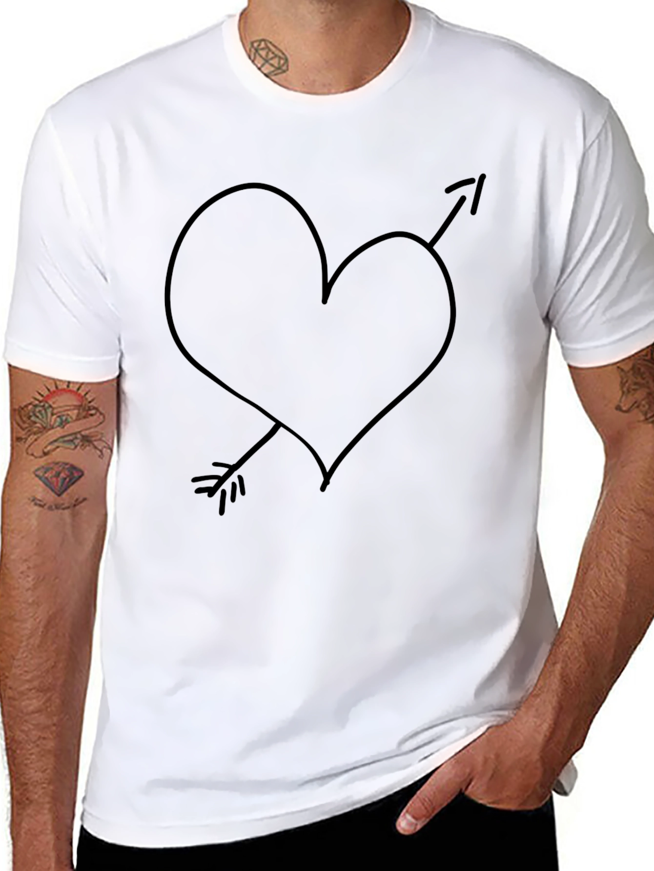 Heart Arrow Graphic Tee - Mens Casual Black T-Shirt