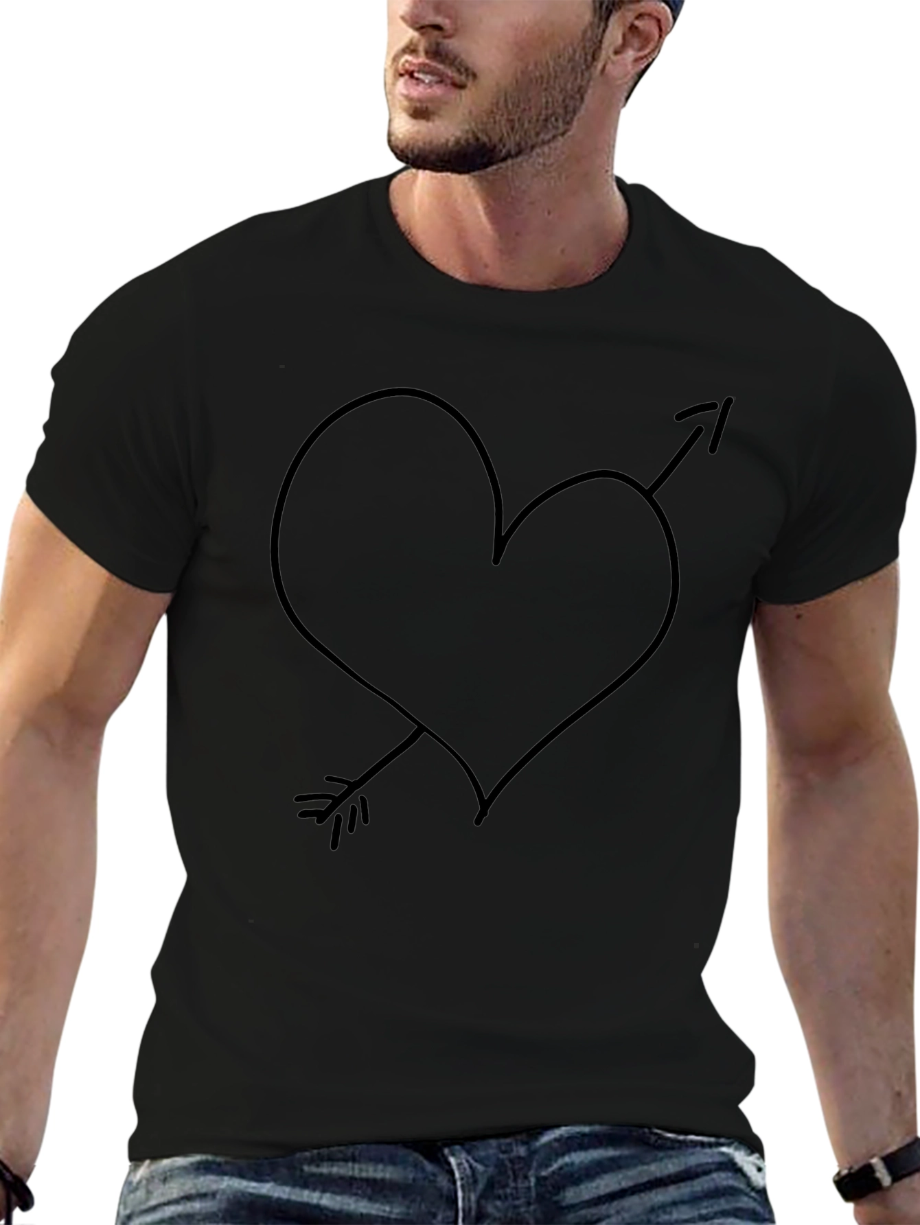 Heart Arrow Graphic Tee - Mens Casual Black T-Shirt