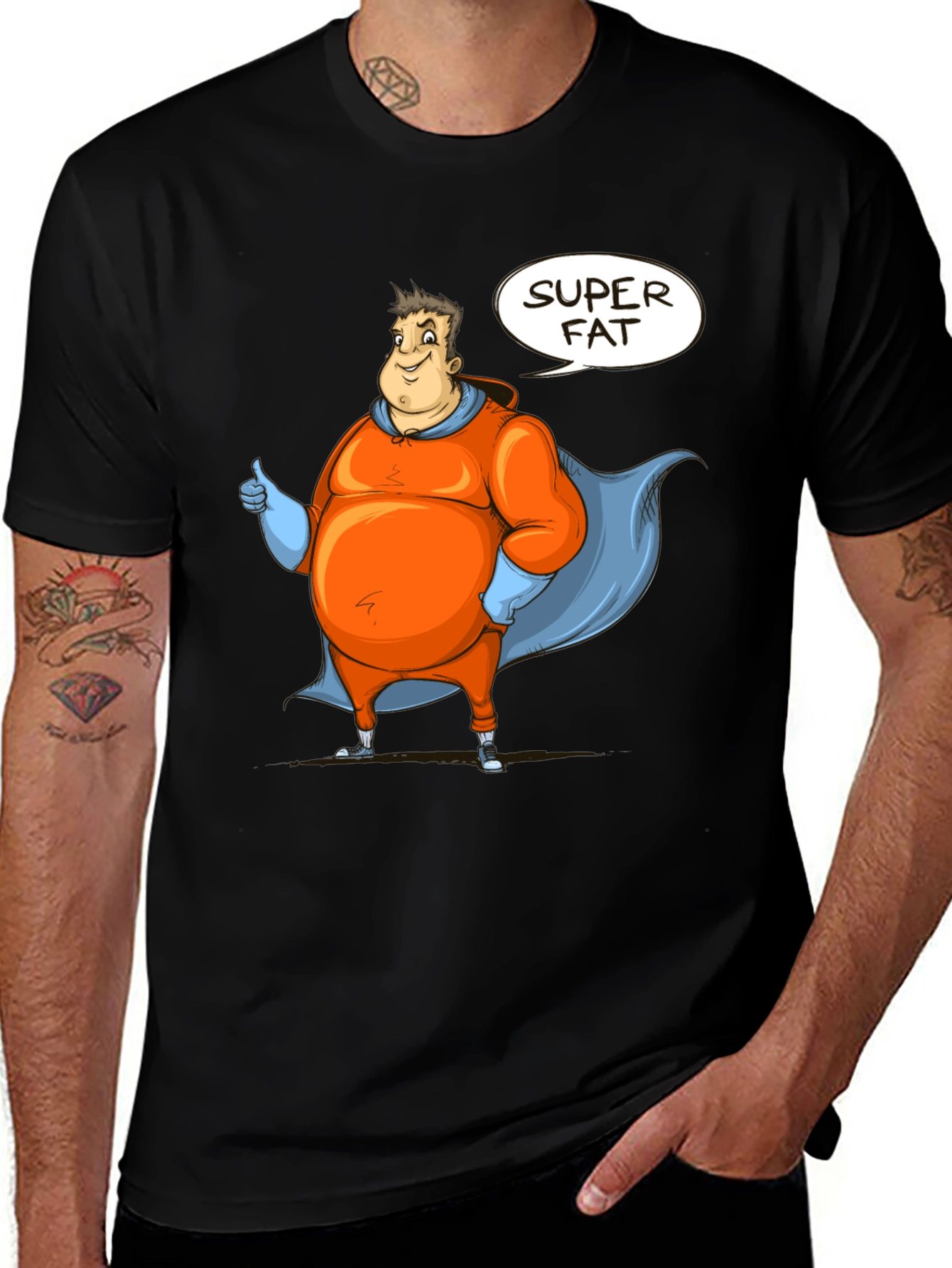 Super Fat Superhero Black Graphic Tee