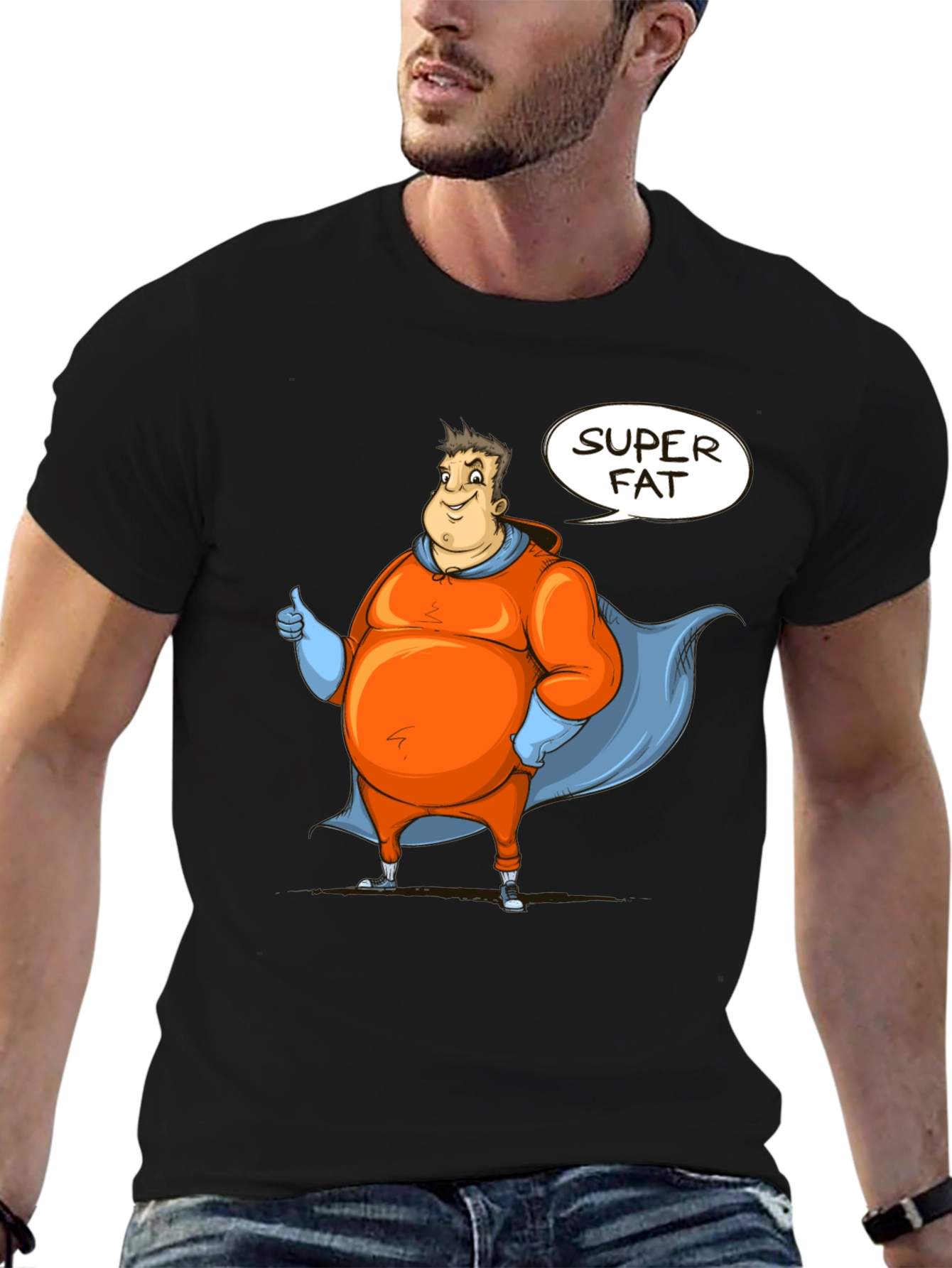 Super Fat Superhero Black Graphic Tee