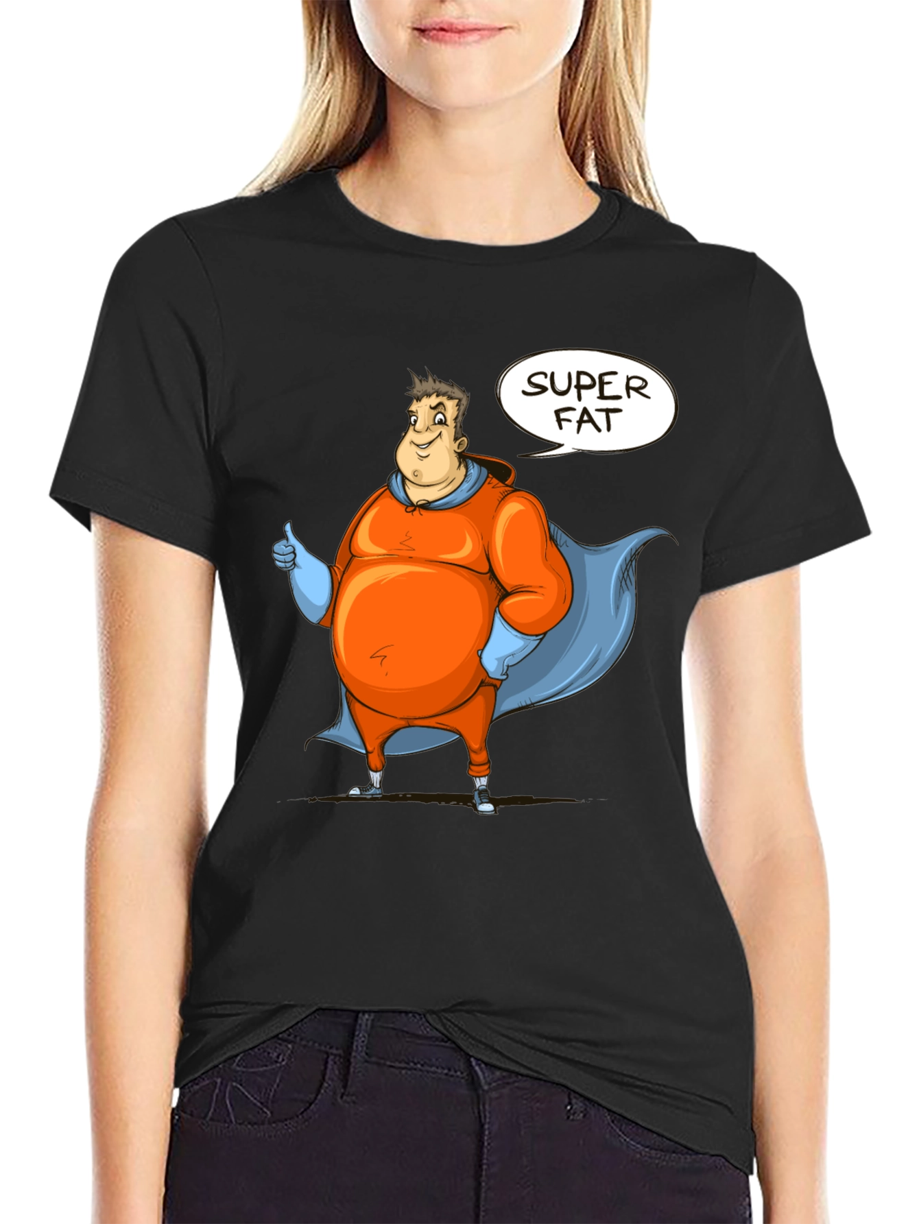 Super Fat Superhero Black Graphic Tee
