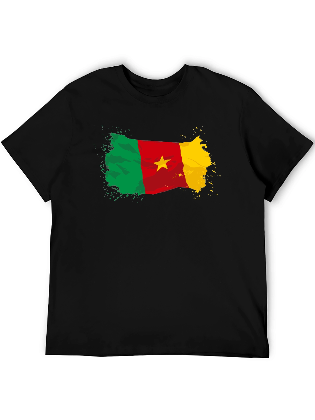 Cameroon Flag T-Shirt - Black Crew Neck Tee