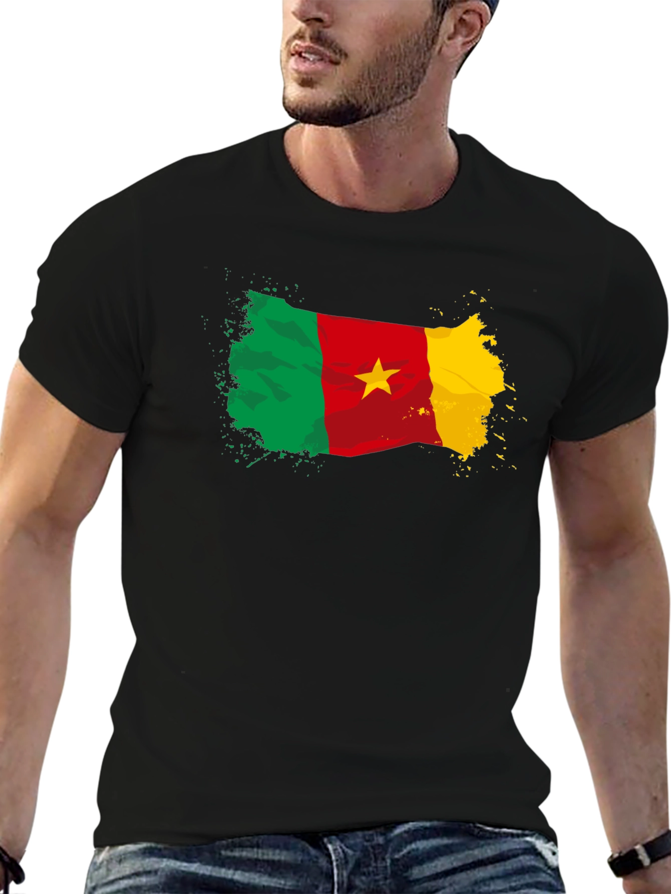 Cameroon Flag T-Shirt - Black Crew Neck Tee