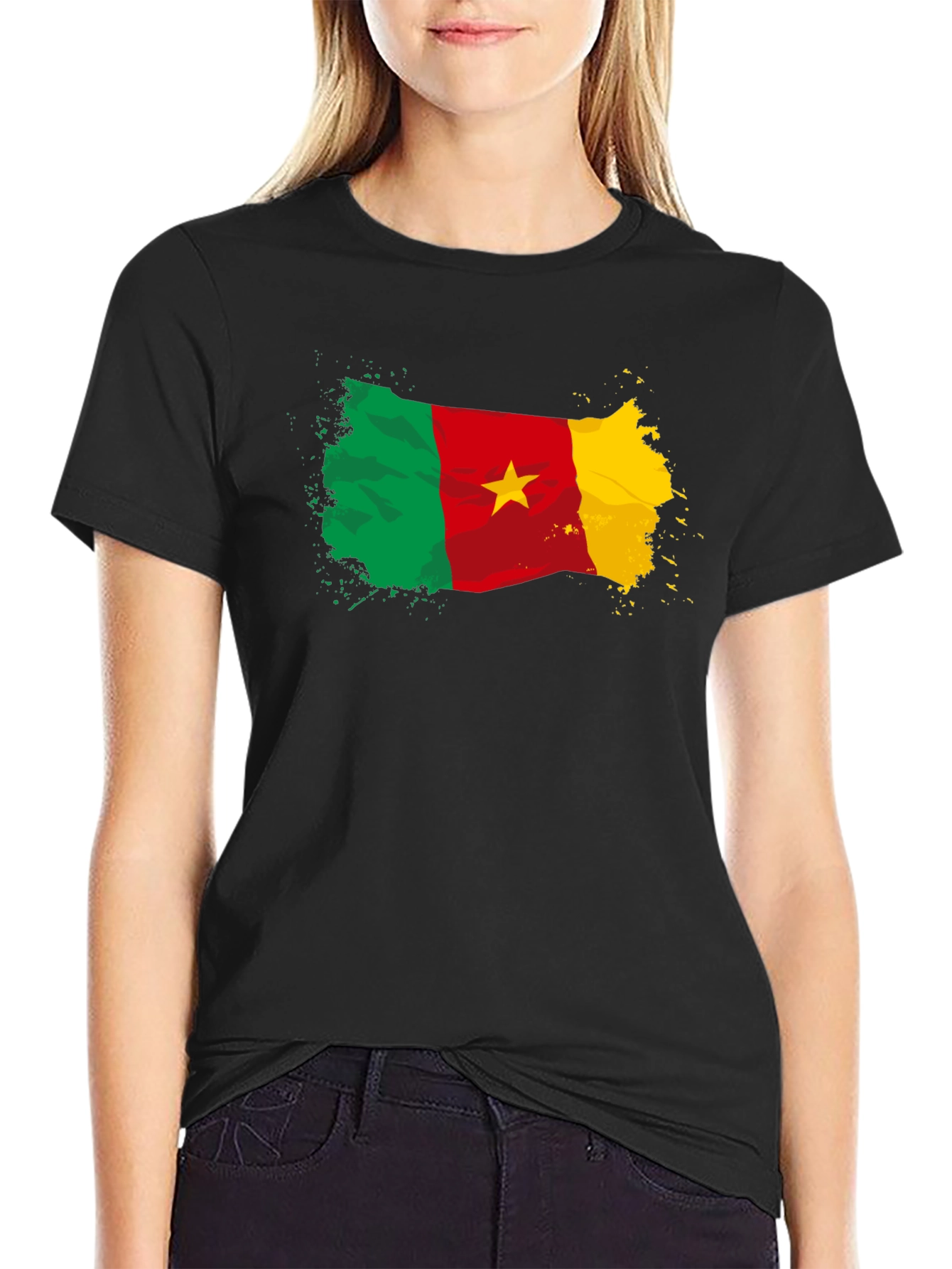 Cameroon Flag T-Shirt - Black Crew Neck Tee