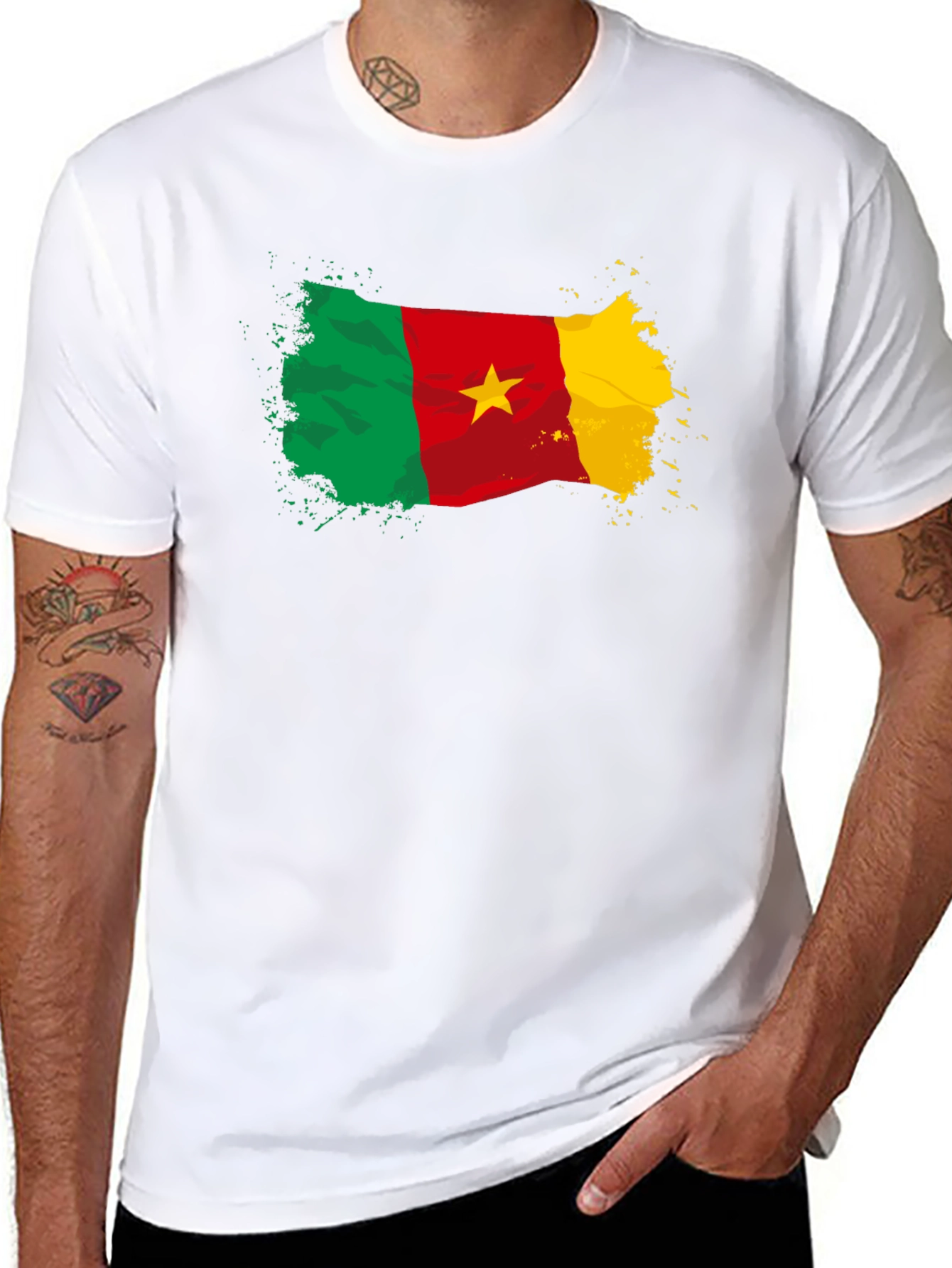 Cameroon Flag T-Shirt - Black Crew Neck Tee