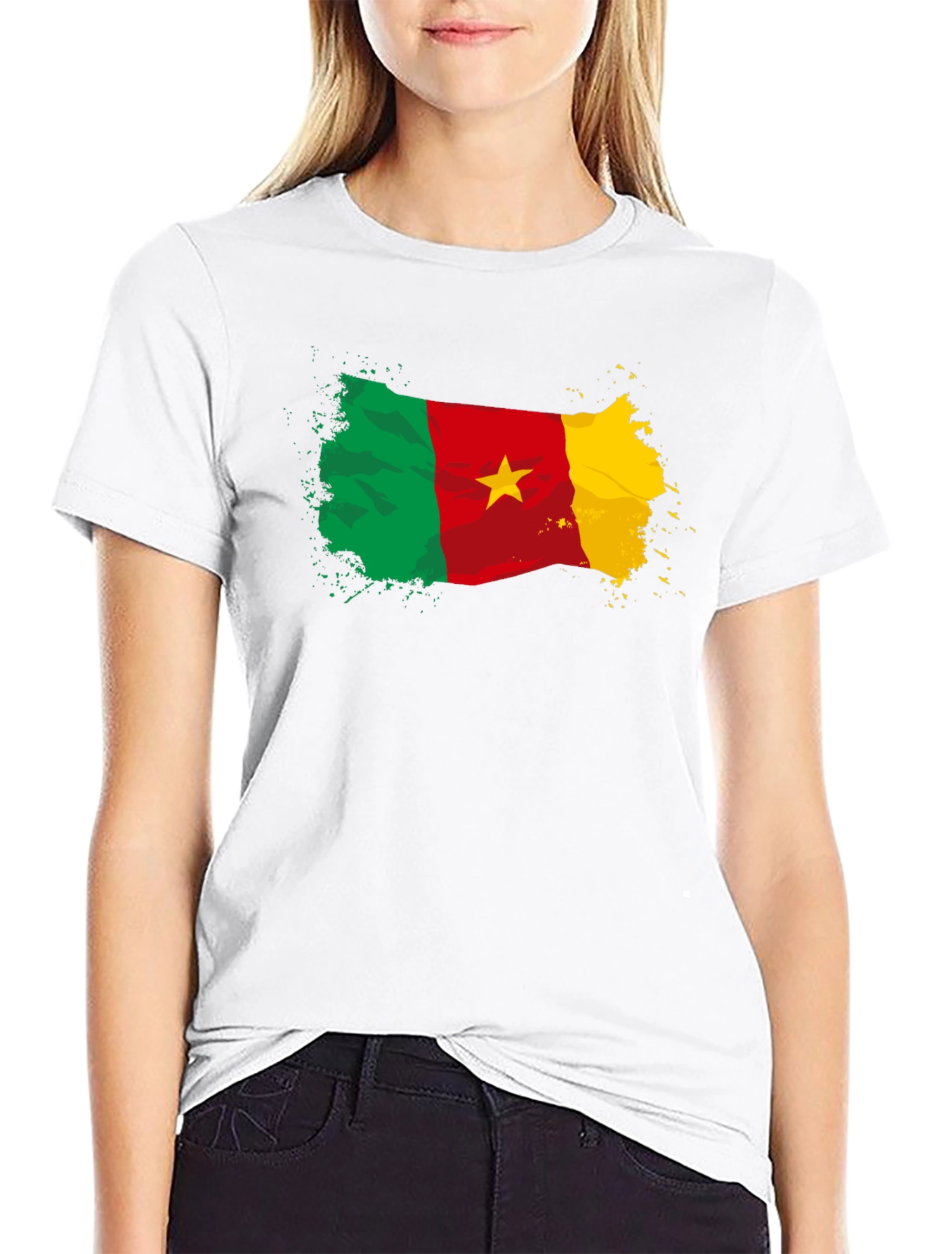 Cameroon Flag T-Shirt - Black Crew Neck Tee