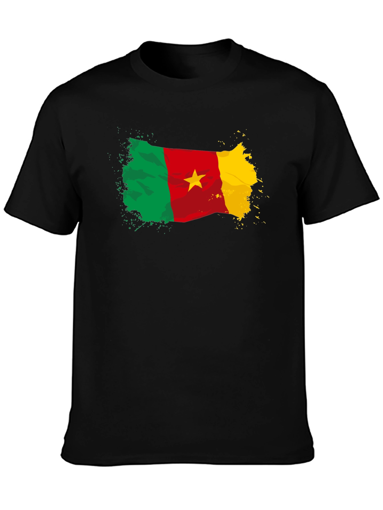 Cameroon Flag T-Shirt - Black Crew Neck Tee