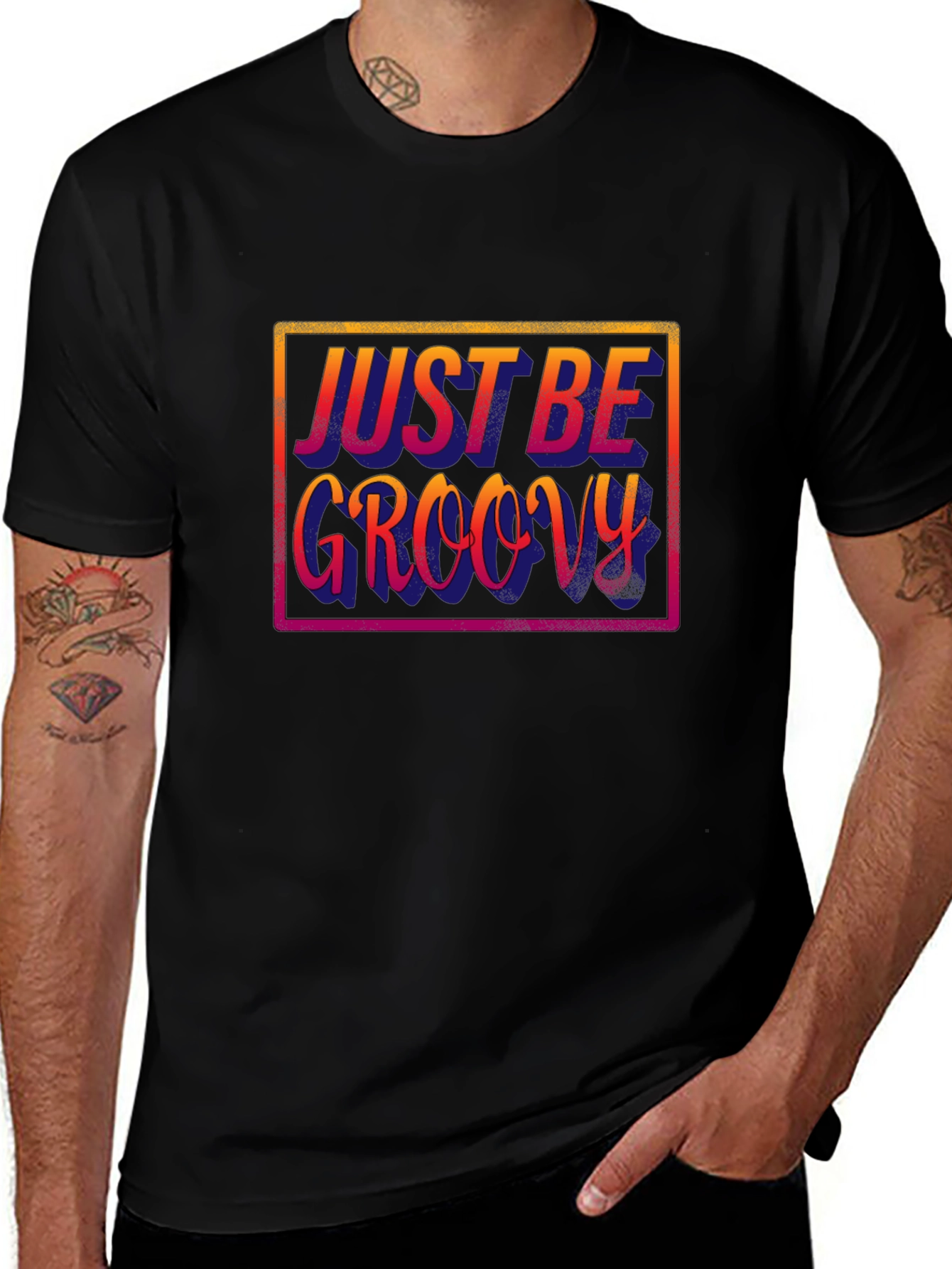 Just Be Groovy Black T-Shirt - Retro Style!