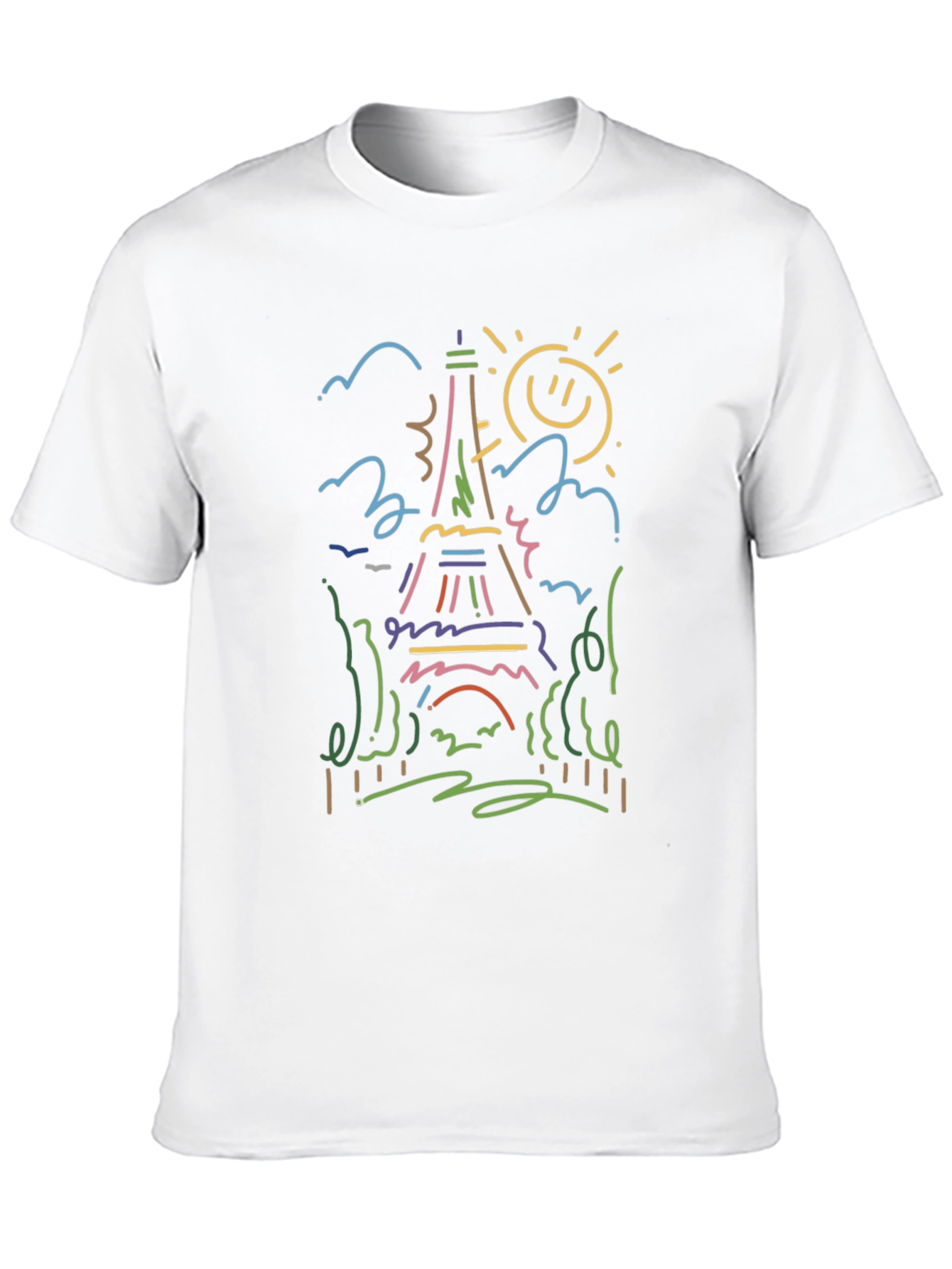 Paris Eiffel Tower Line Art Black T-Shirt