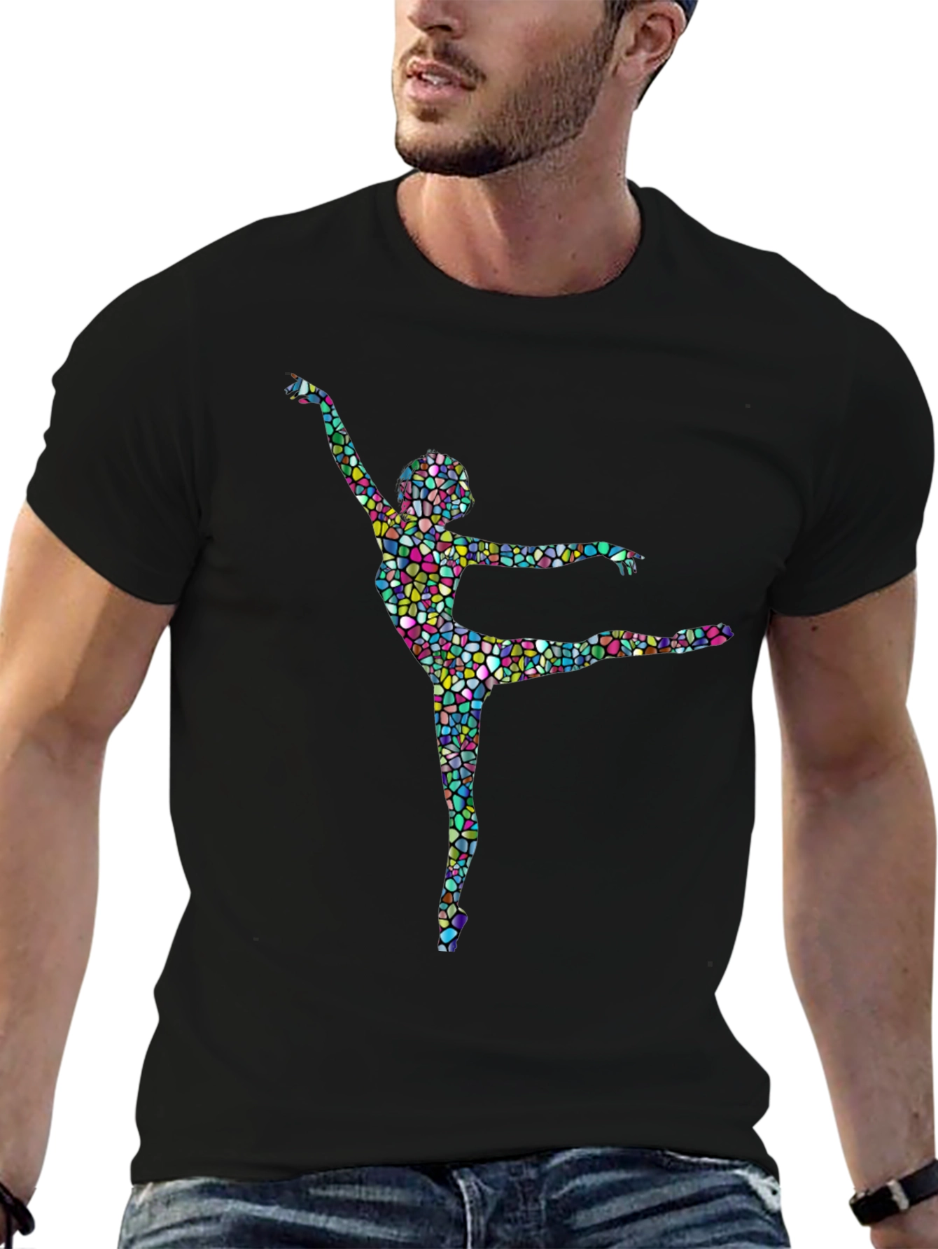 Mosaic Dancer Graphic Tee - Artistic Black T-Shirt