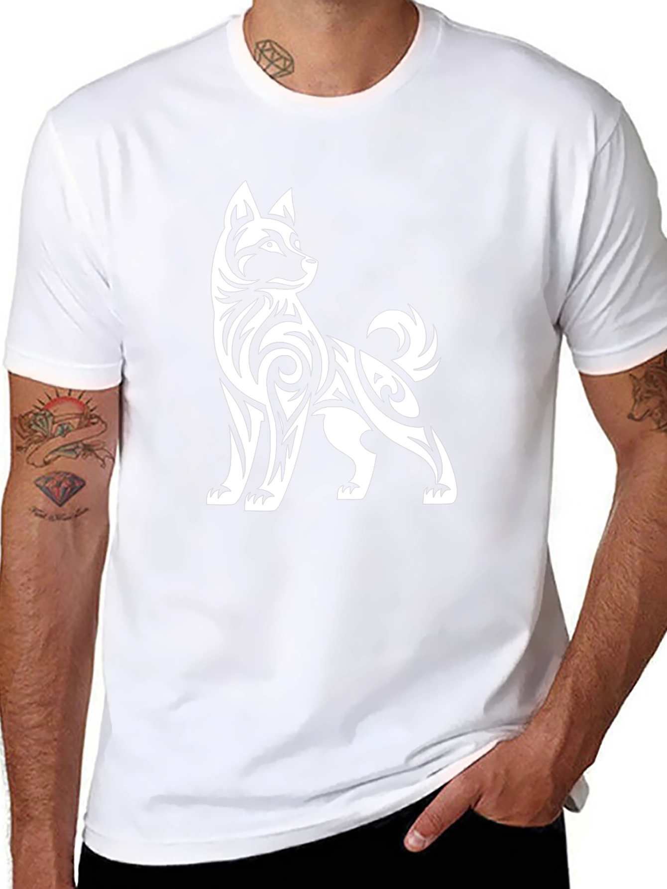 Dog Tribal Design Black T-Shirt