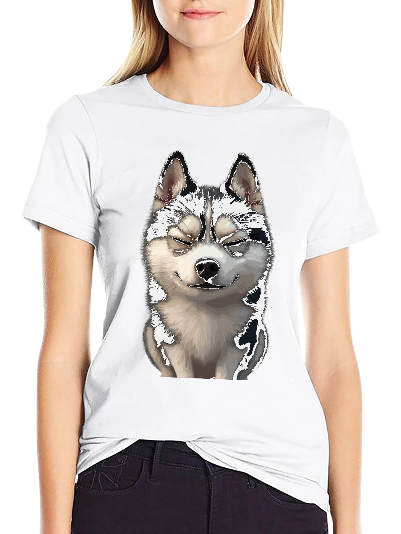 Smiling Husky Dog Graphic T-Shirt