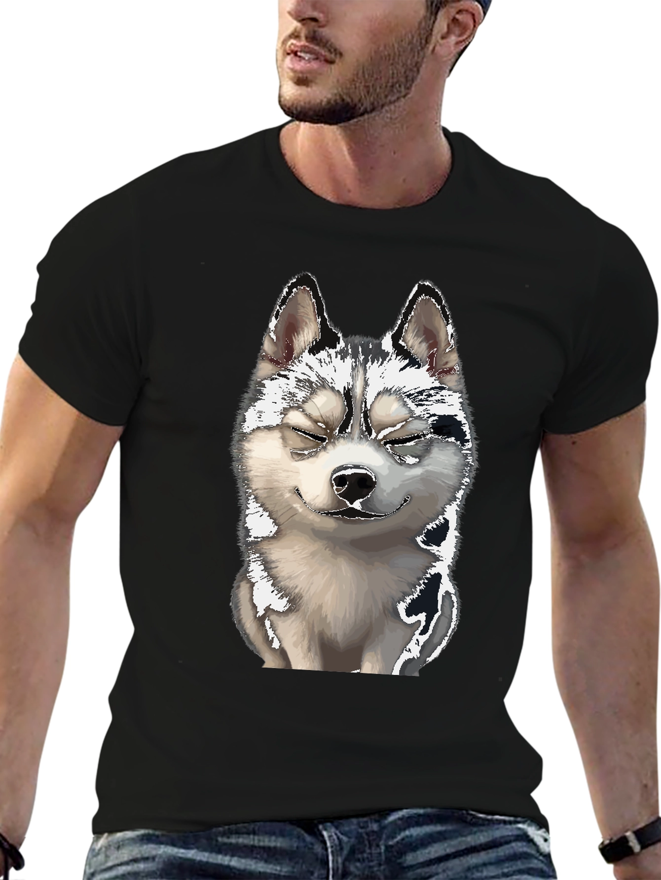 Smiling Husky Dog Graphic T-Shirt