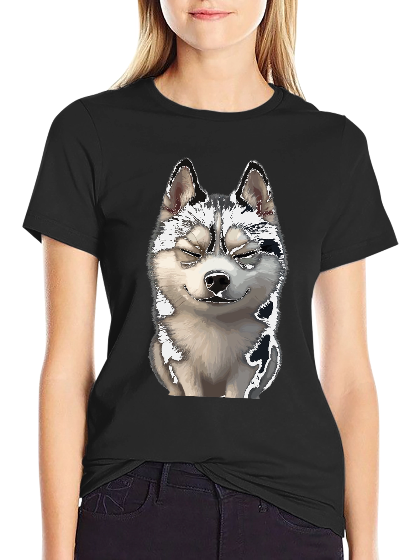 Smiling Husky Dog Graphic T-Shirt