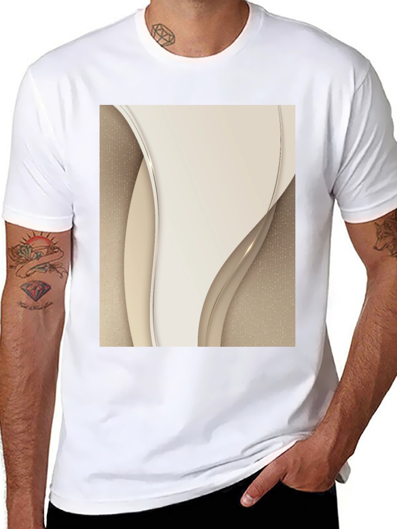 Abstract Cream Swirl Graphic Tee - Modern Style