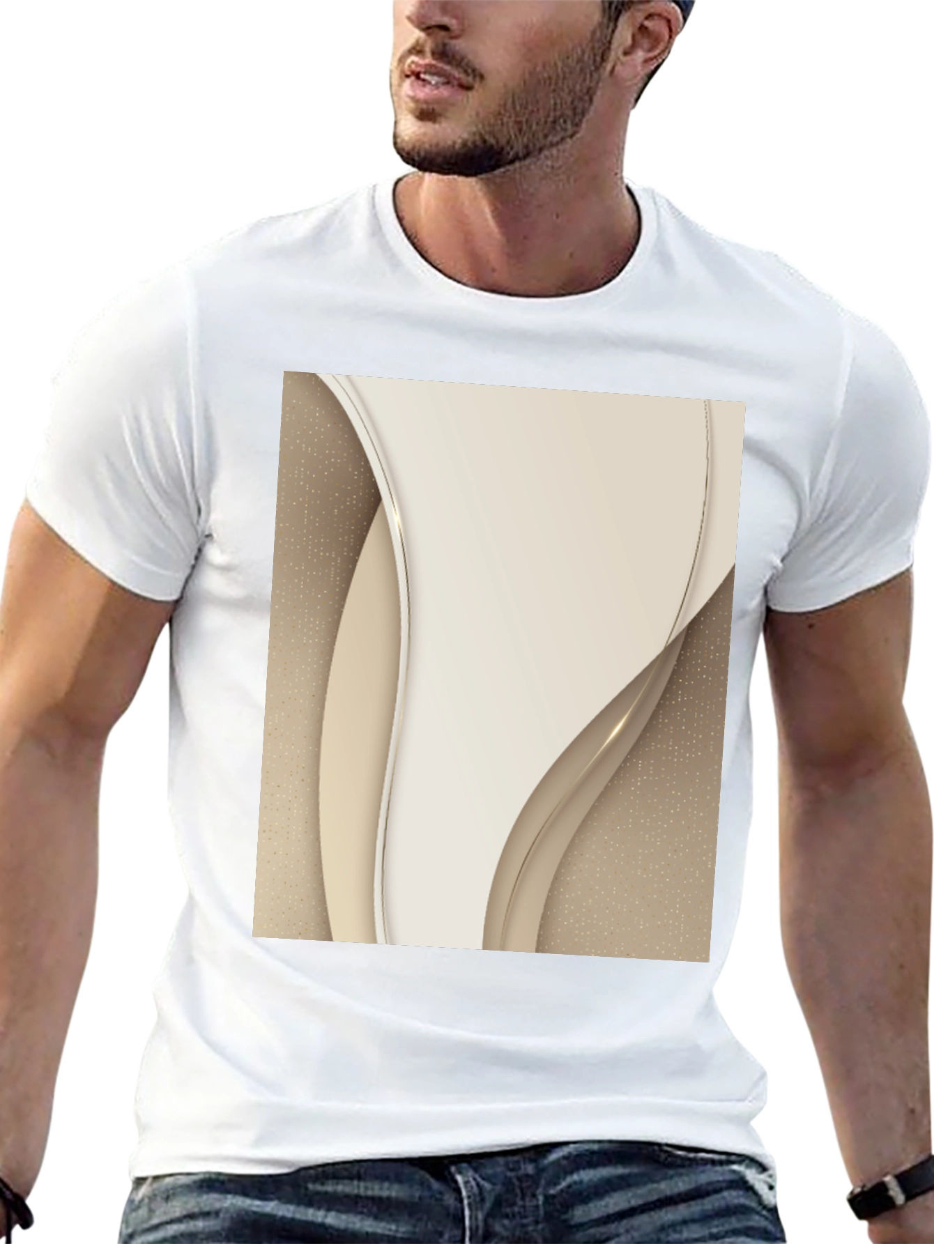 Abstract Cream Swirl Graphic Tee - Modern Style