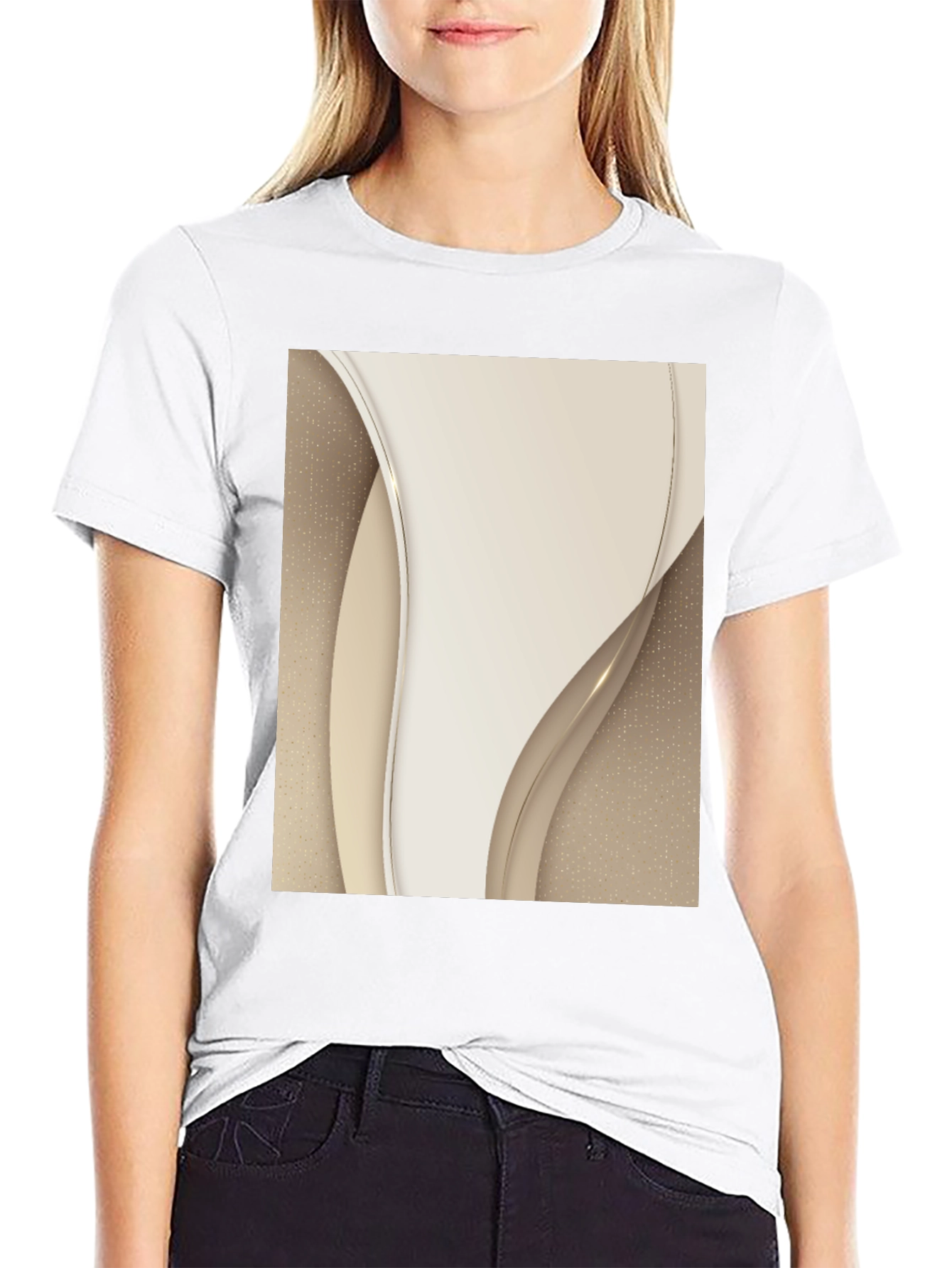 Abstract Cream Swirl Graphic Tee - Modern Style