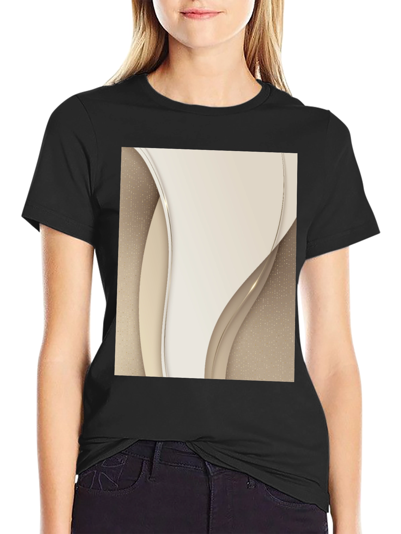 Abstract Cream Swirl Graphic Tee - Modern Style