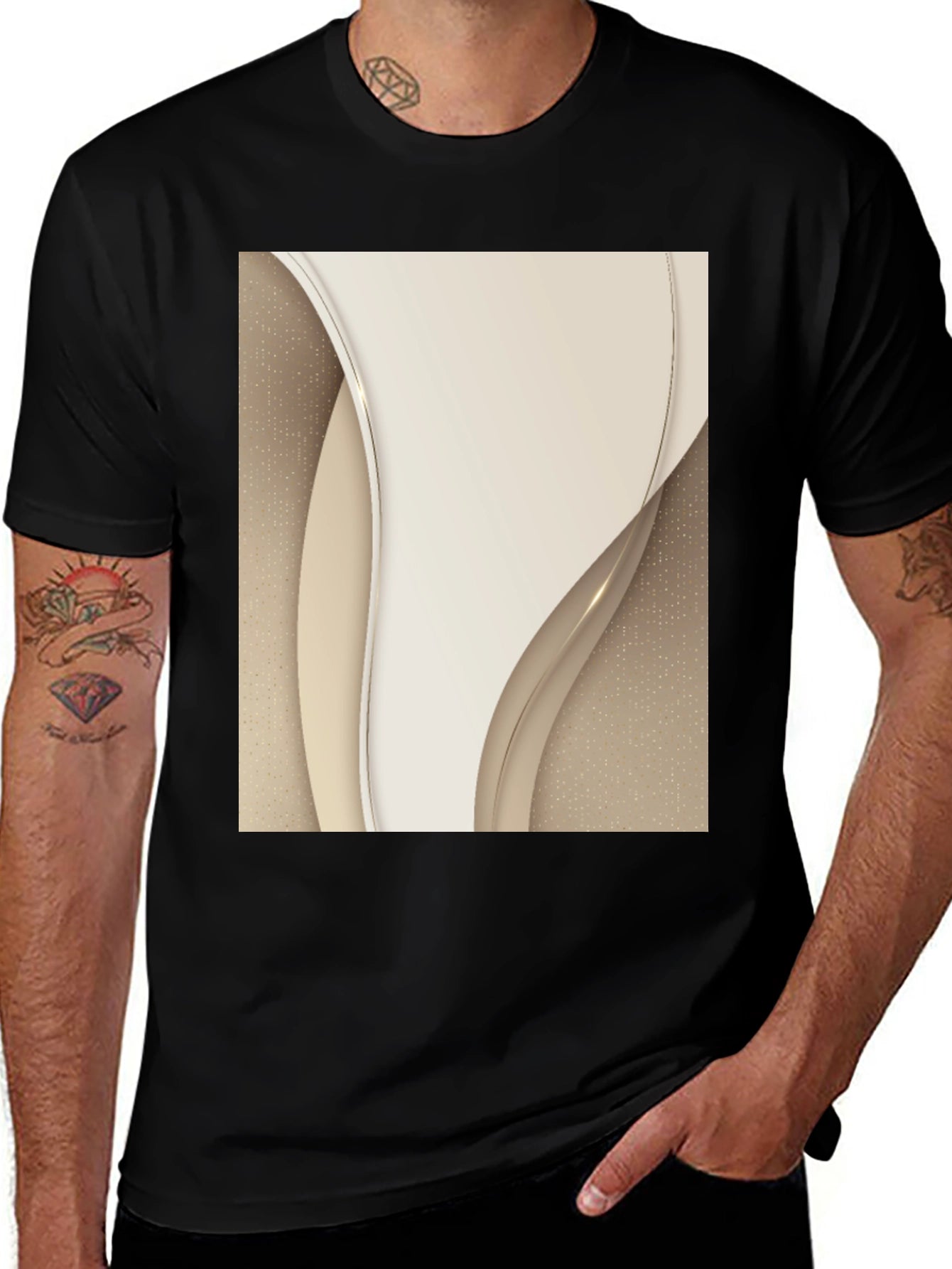 Abstract Cream Swirl Graphic Tee - Modern Style