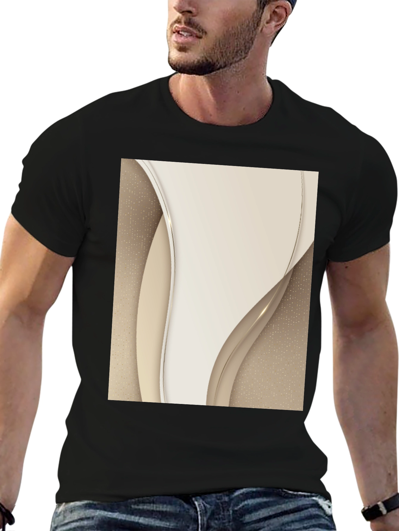 Abstract Cream Swirl Graphic Tee - Modern Style
