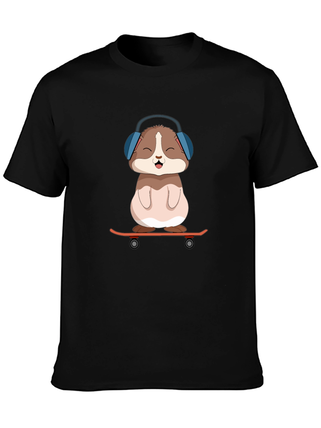 Cute Hamster Skateboard Graphic Tee - Black