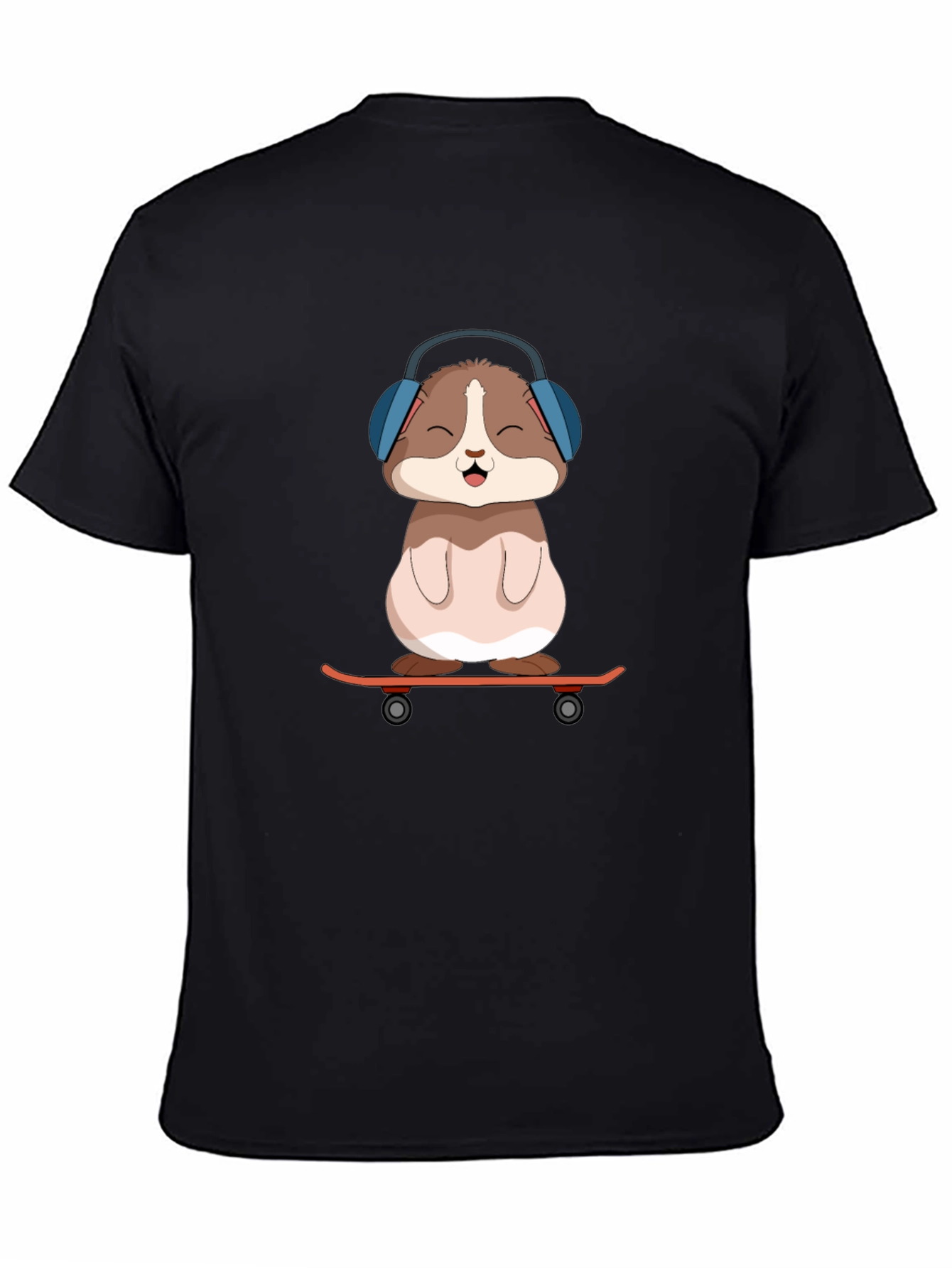Cute Hamster Skateboard Graphic Tee - Black