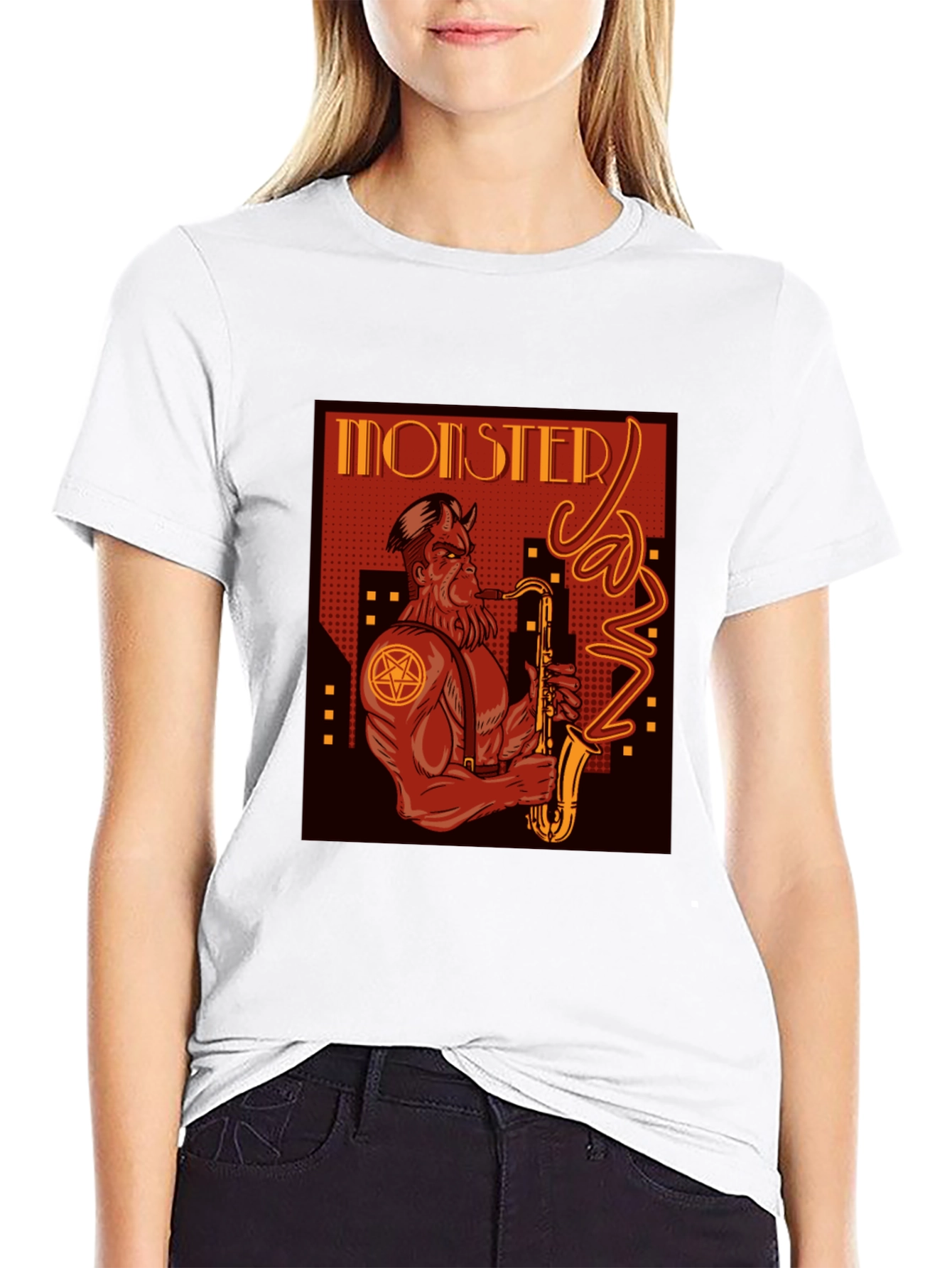 Monster Jazz Graphic Print Black T-Shirt