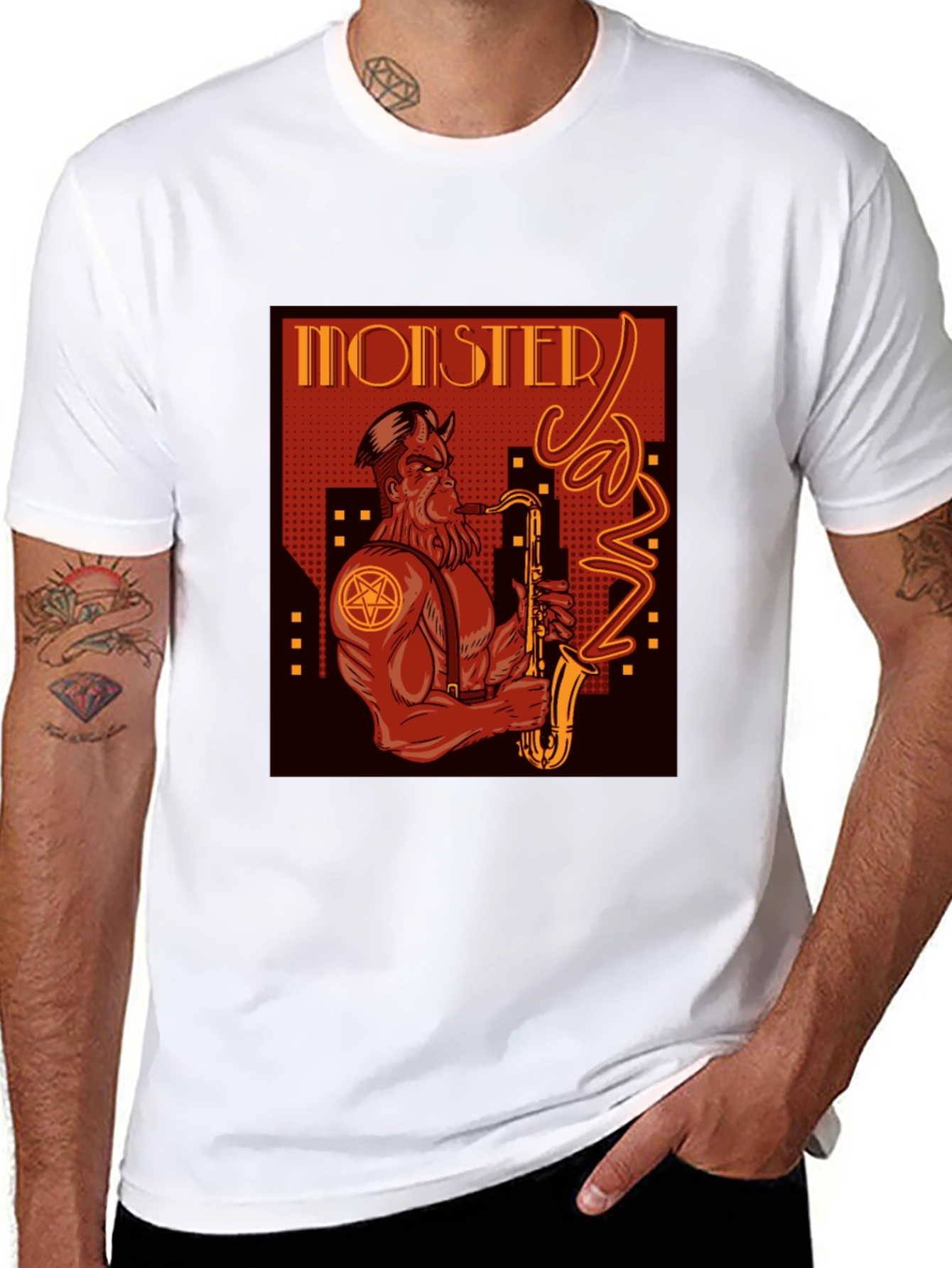 Monster Jazz Graphic Print Black T-Shirt