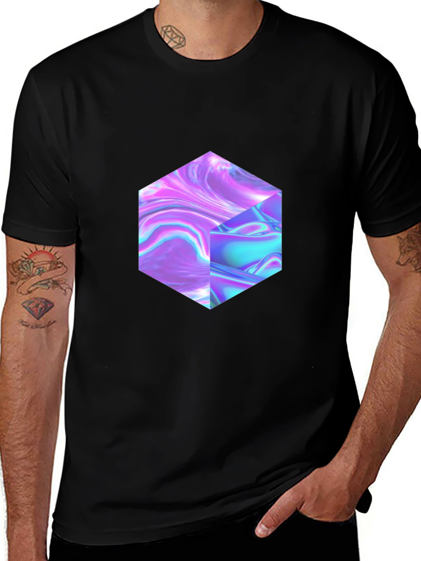 Abstract Holographic Cube Graphic T-Shirt
