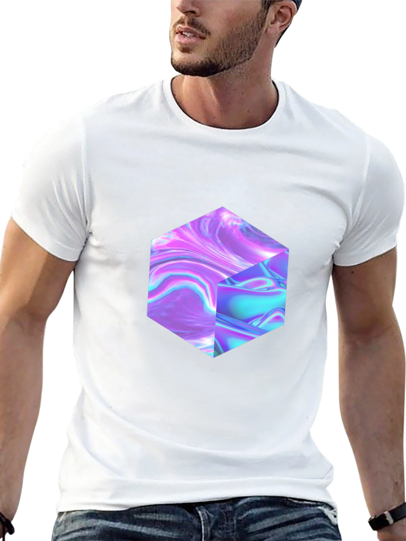 Abstract Holographic Cube Graphic T-Shirt