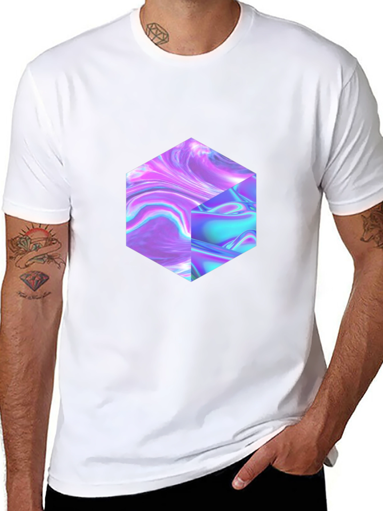 Abstract Holographic Cube Graphic T-Shirt